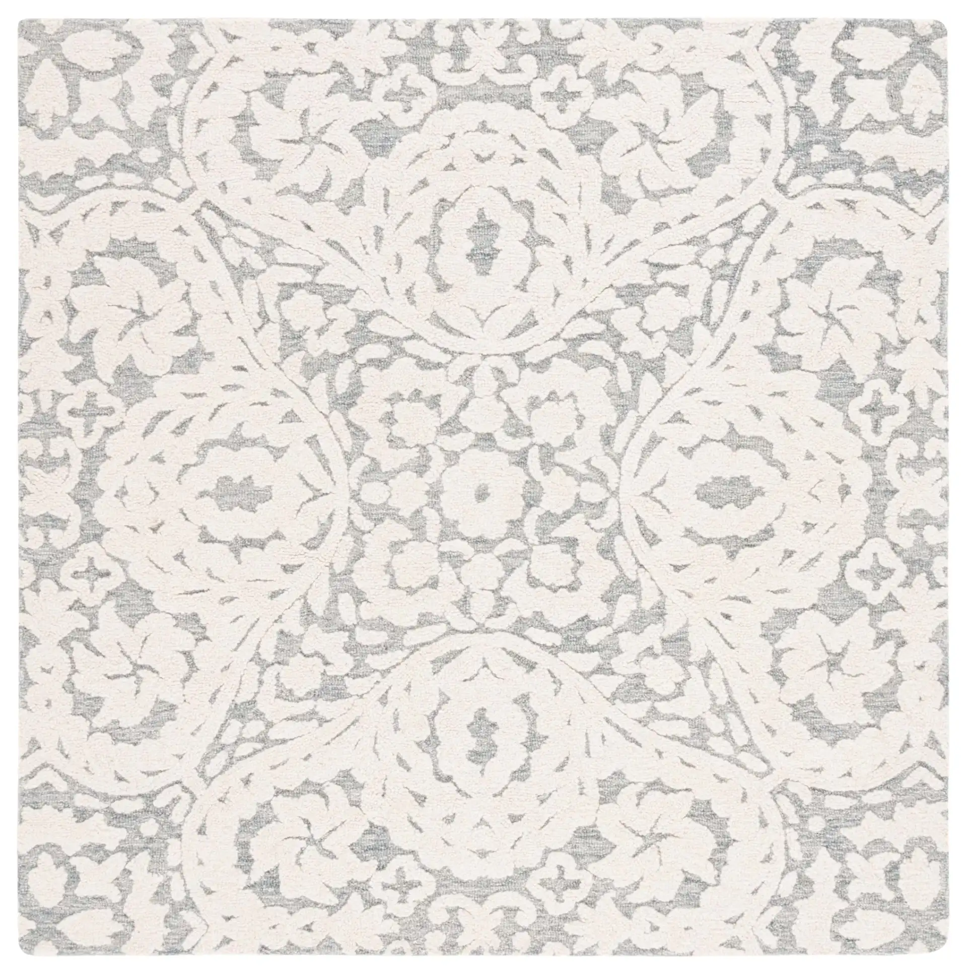Metro Acanthus Ogee Trellis Hand-Tufted Wool Rug in Ivory / Gray