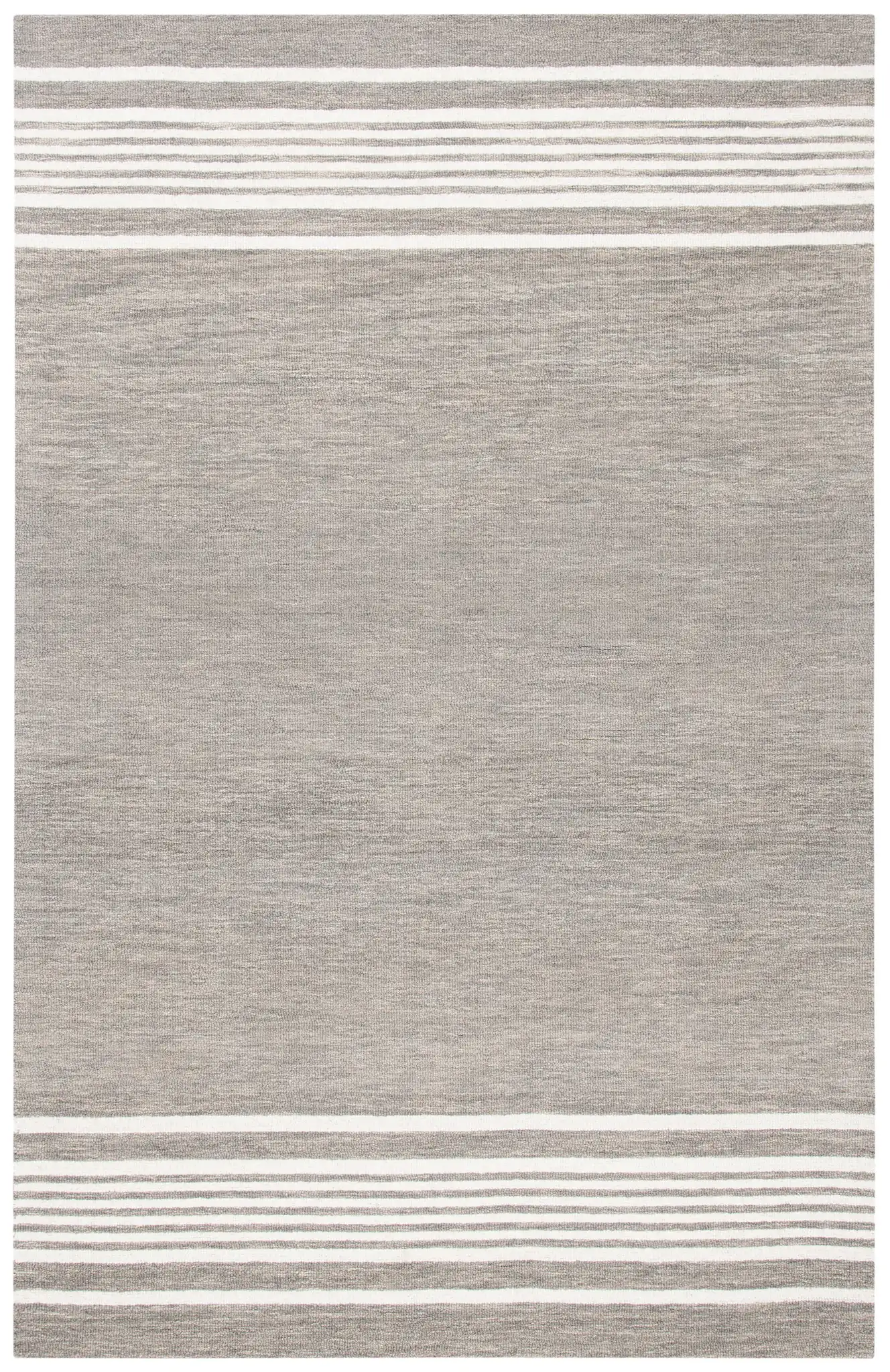 Metro Striped Border Hand-Tufted Wool Rug in Charcoal / Ivory