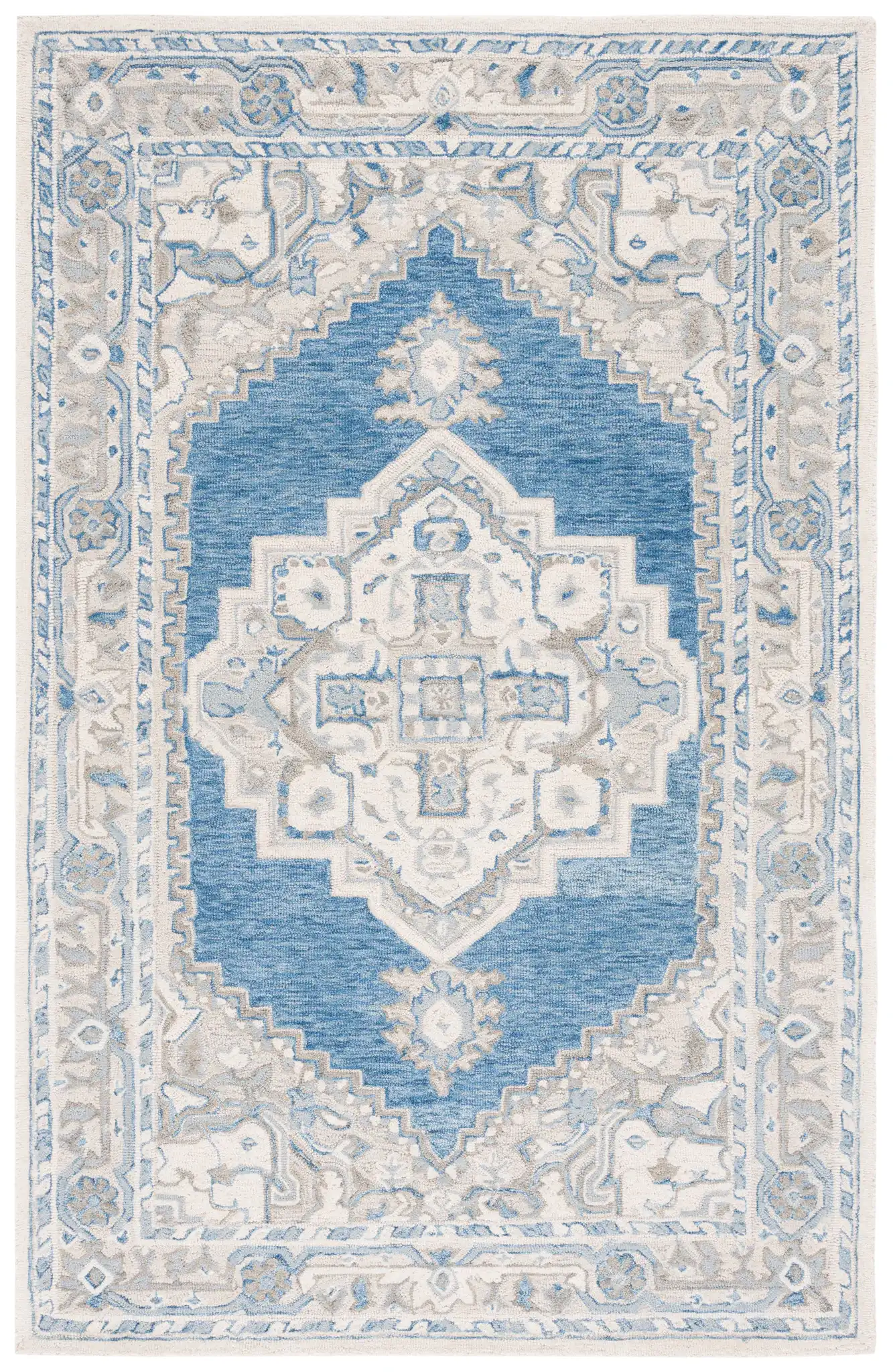 Metro Stepped Medallion Hand-Tufted Wool Rug in Navy / Ivory
