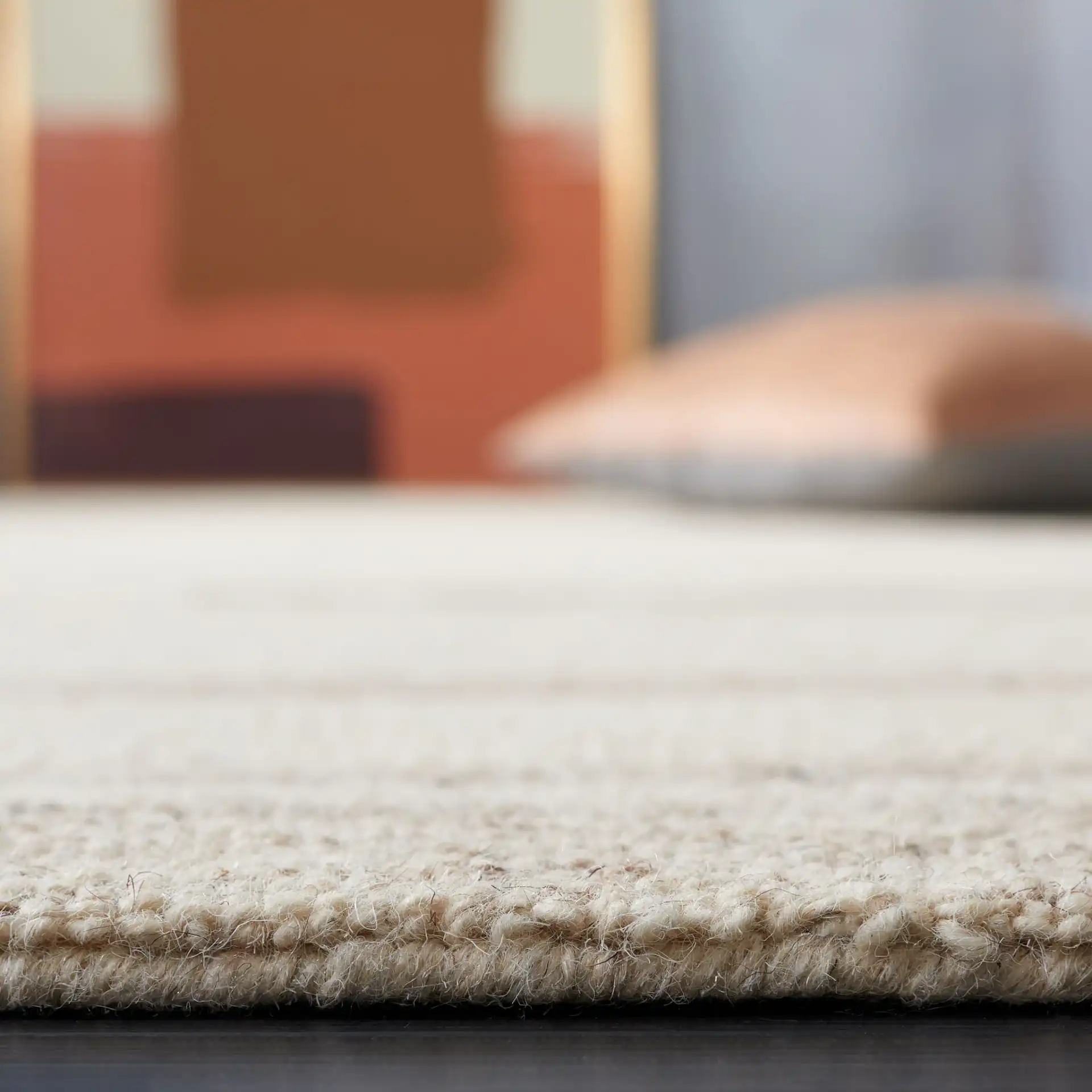 Metro Modern Broken Stripe Hand-Tufted Wool Rug in Ivory / Brown in a styled room