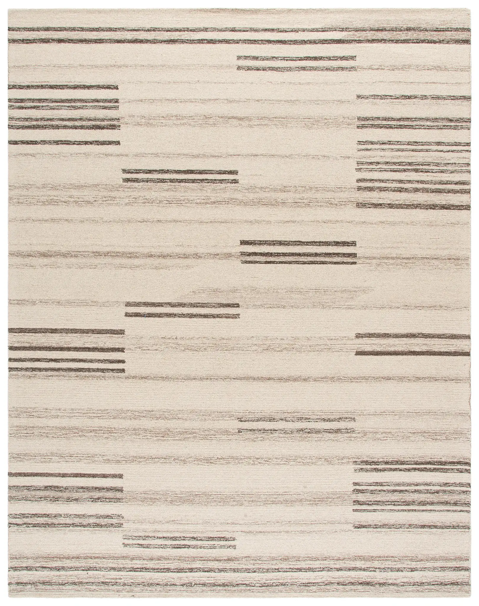 Metro Modern Broken Stripe Hand-Tufted Wool Rug in Ivory / Brown