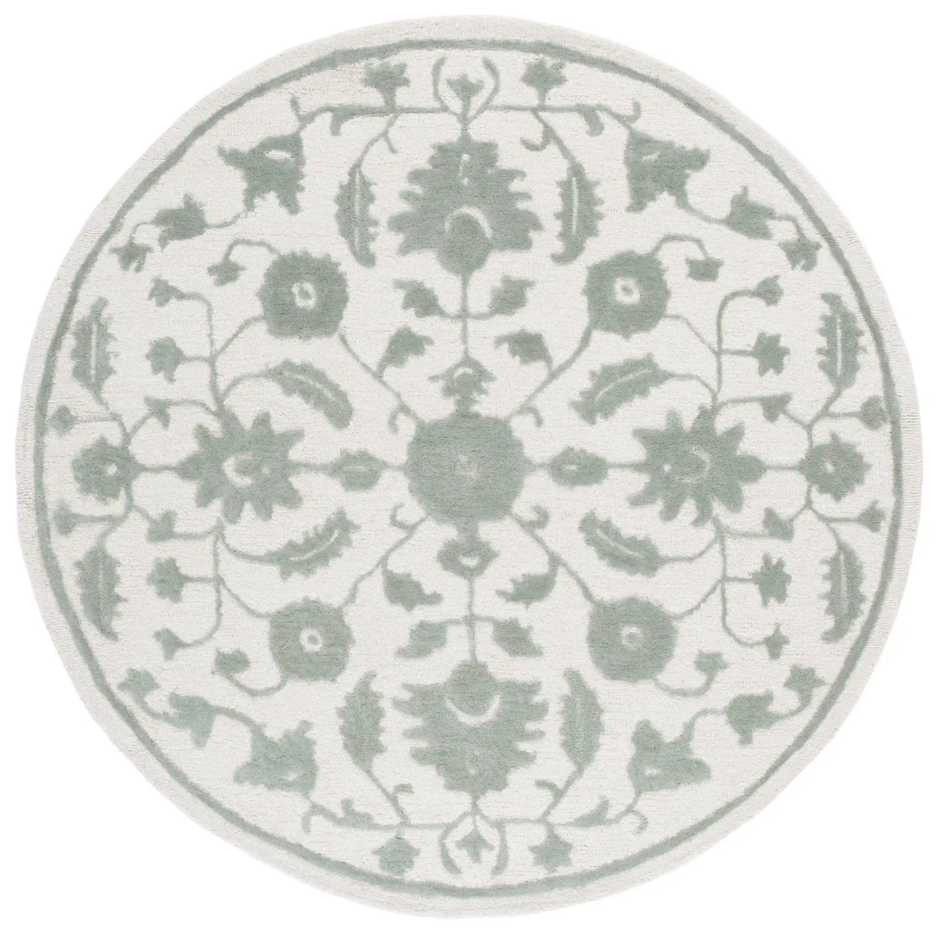 Metro Floral Vine Arabesque Hand-Tufted Wool Rug in Ivory / Light Green