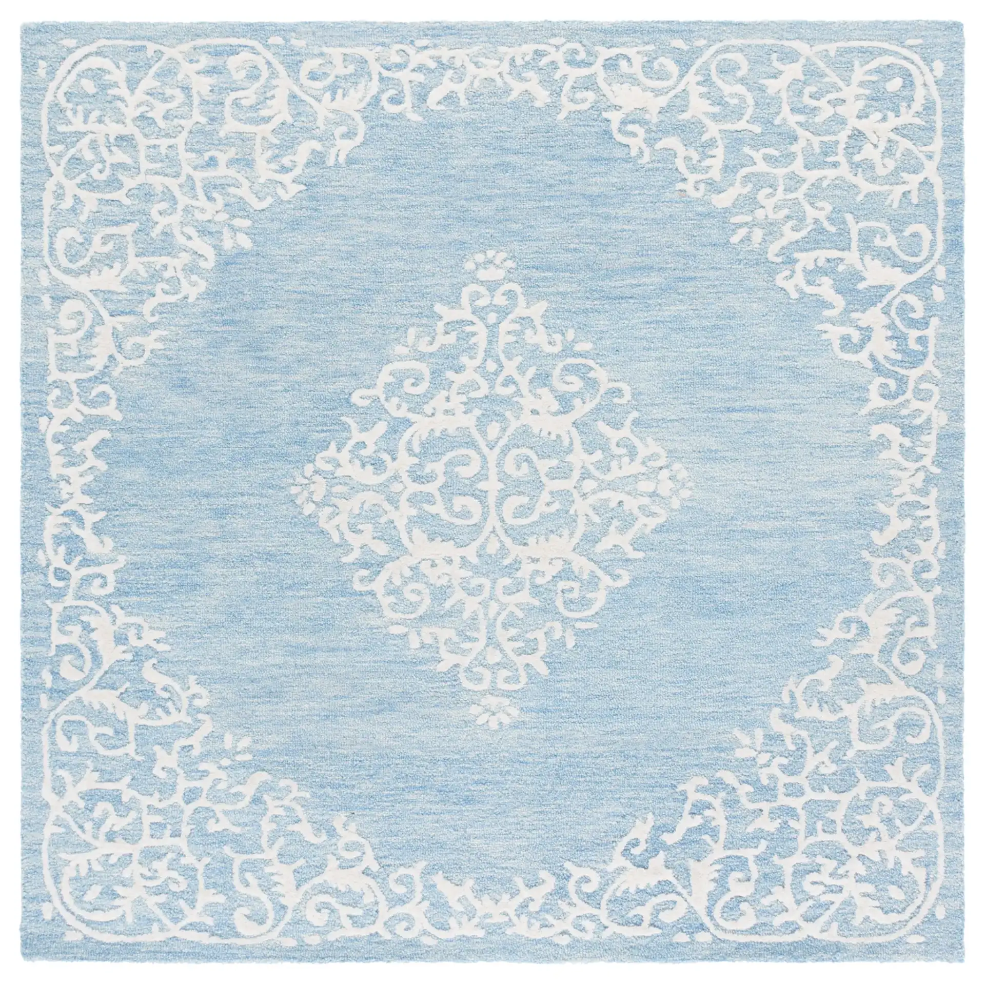 Metro Corner Medallion Hand-Tufted Wool Rug in Blue / Ivory