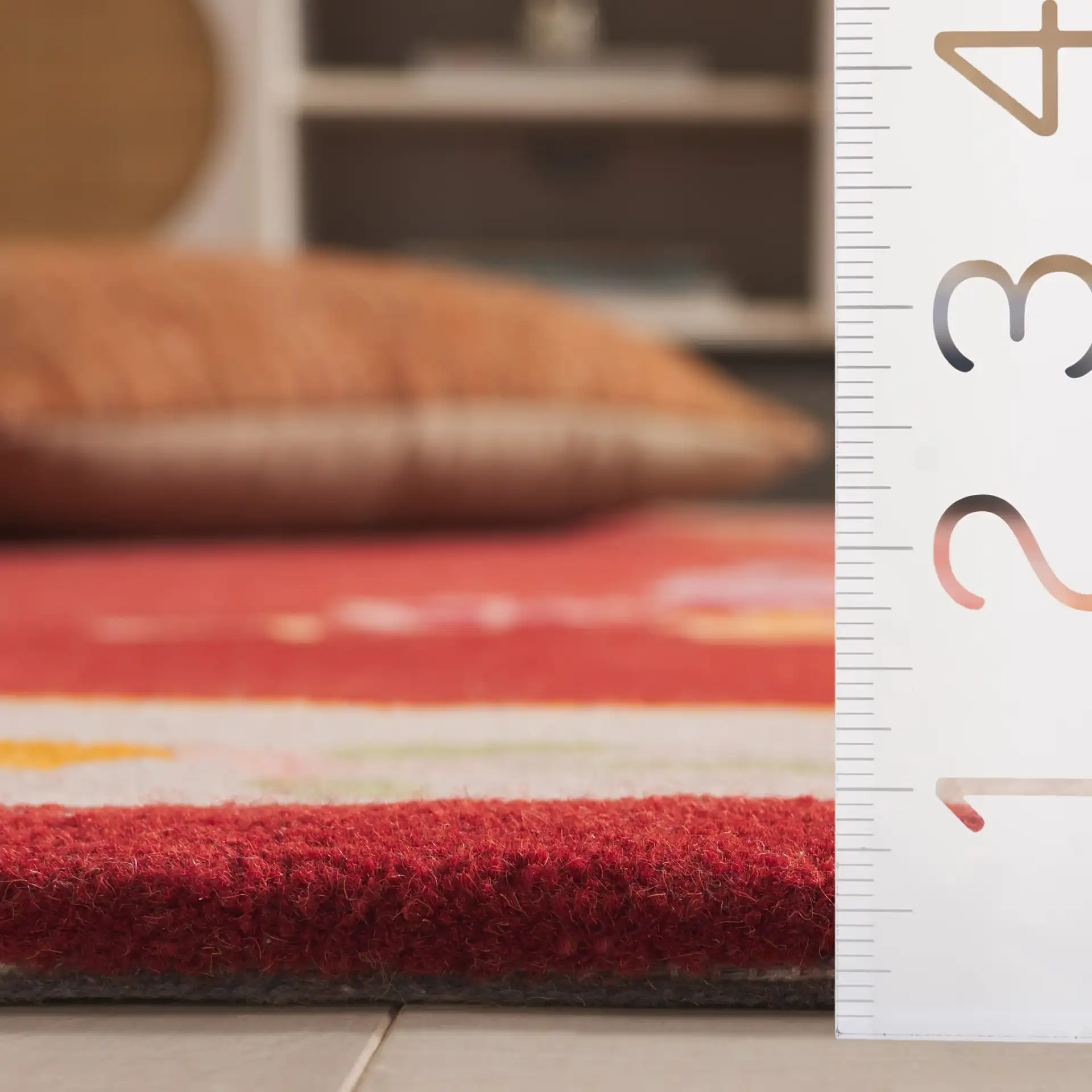 Metro Trailing Floral Border Hand-Tufted Wool Rug in Rust / Beige in a styled room