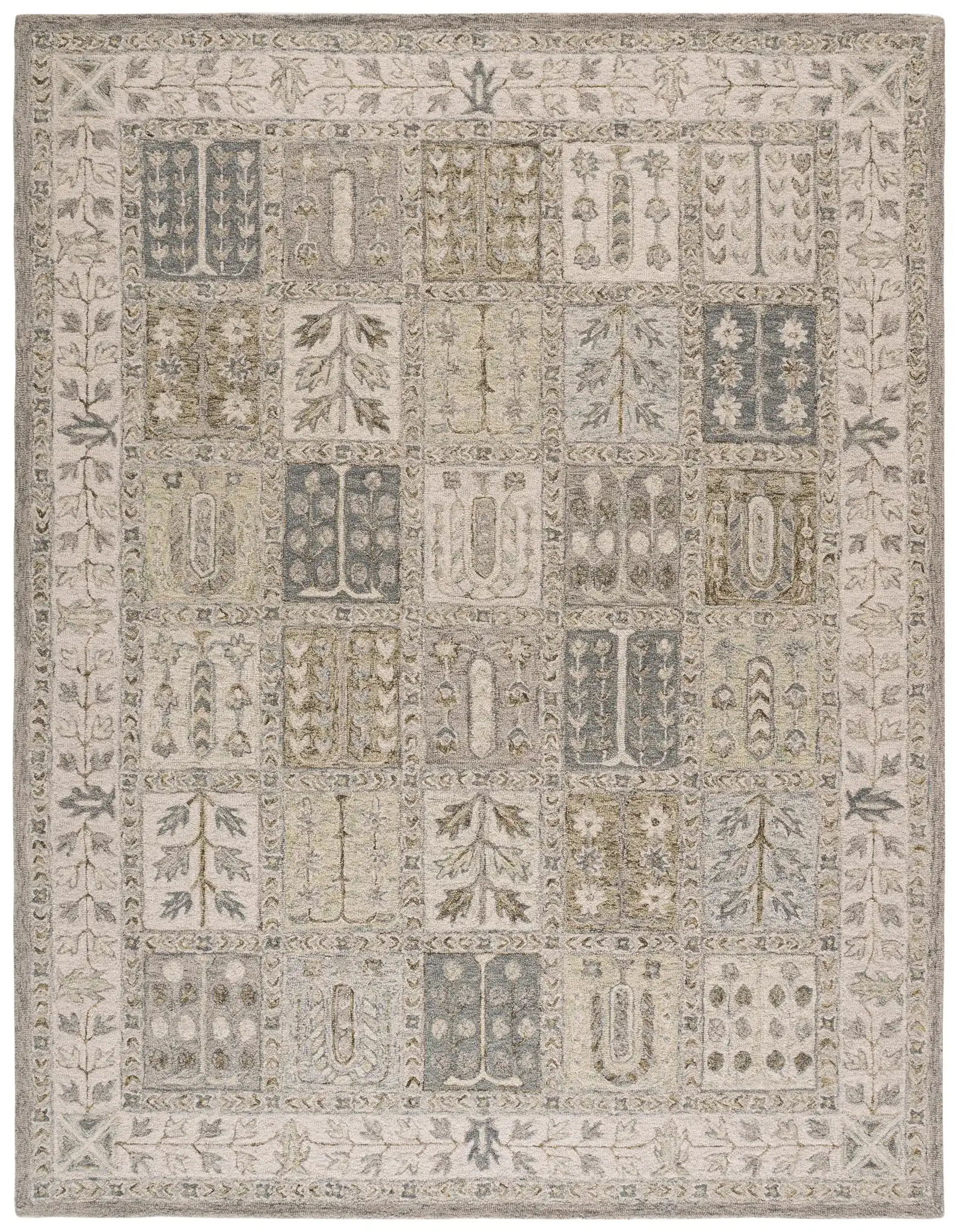 Metro Panel Grid Hand-Tufted Wool Rug in Gray / Beige