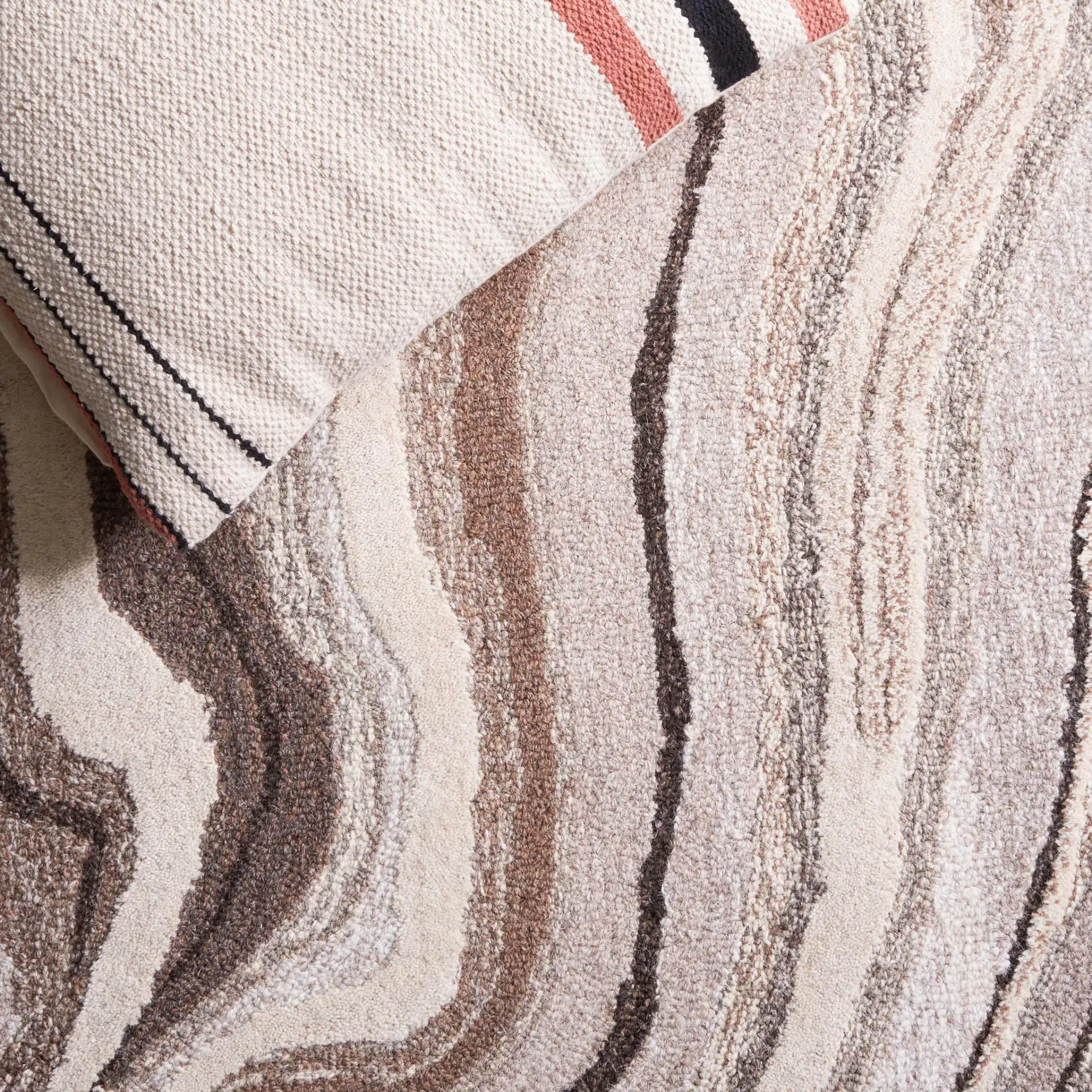 Metro Marble Hand-Tufted Wool Rug in Brown / Ivory in a styled room