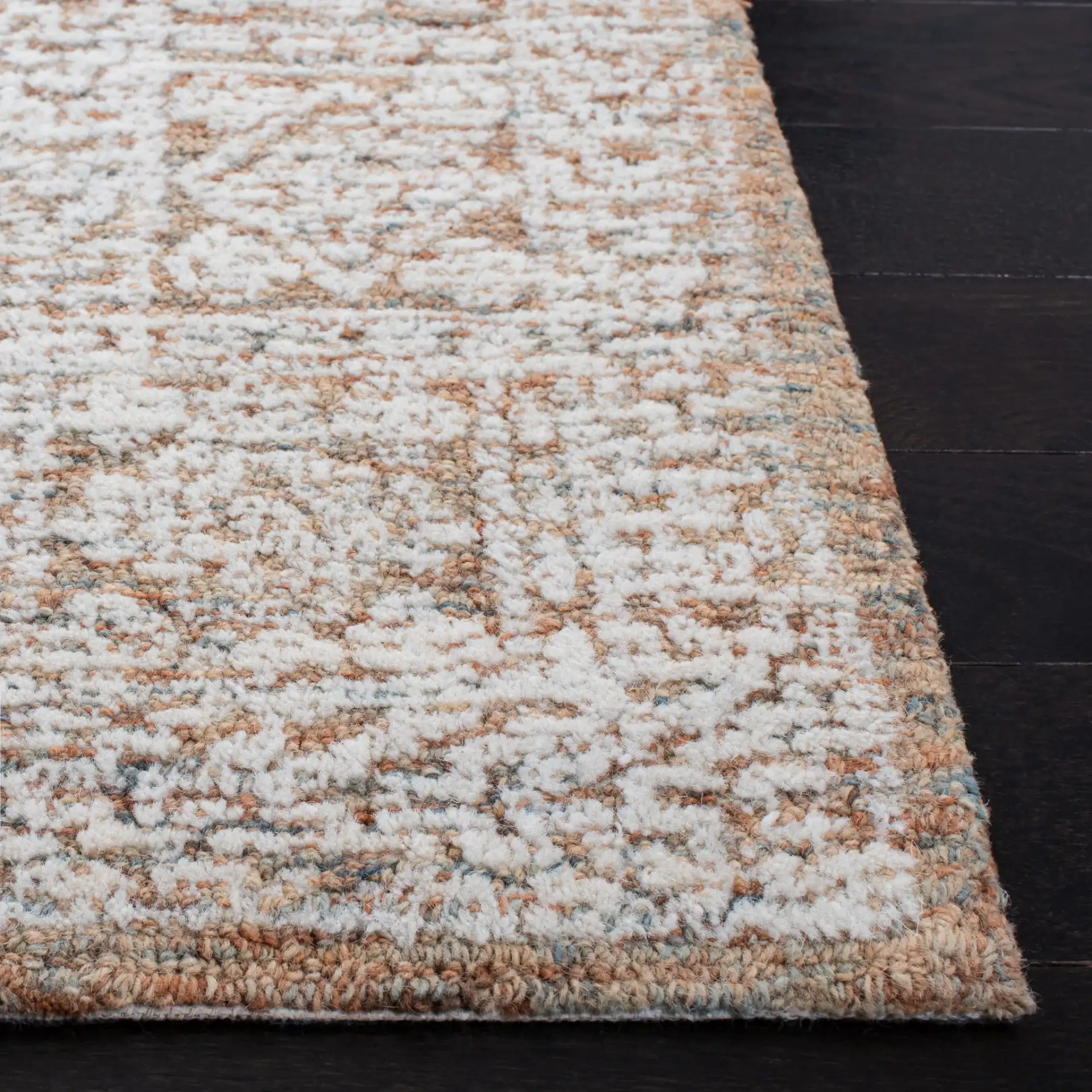 Metro Geometric Tile Hand-Tufted Wool Rug in Natural / Rust in a styled room