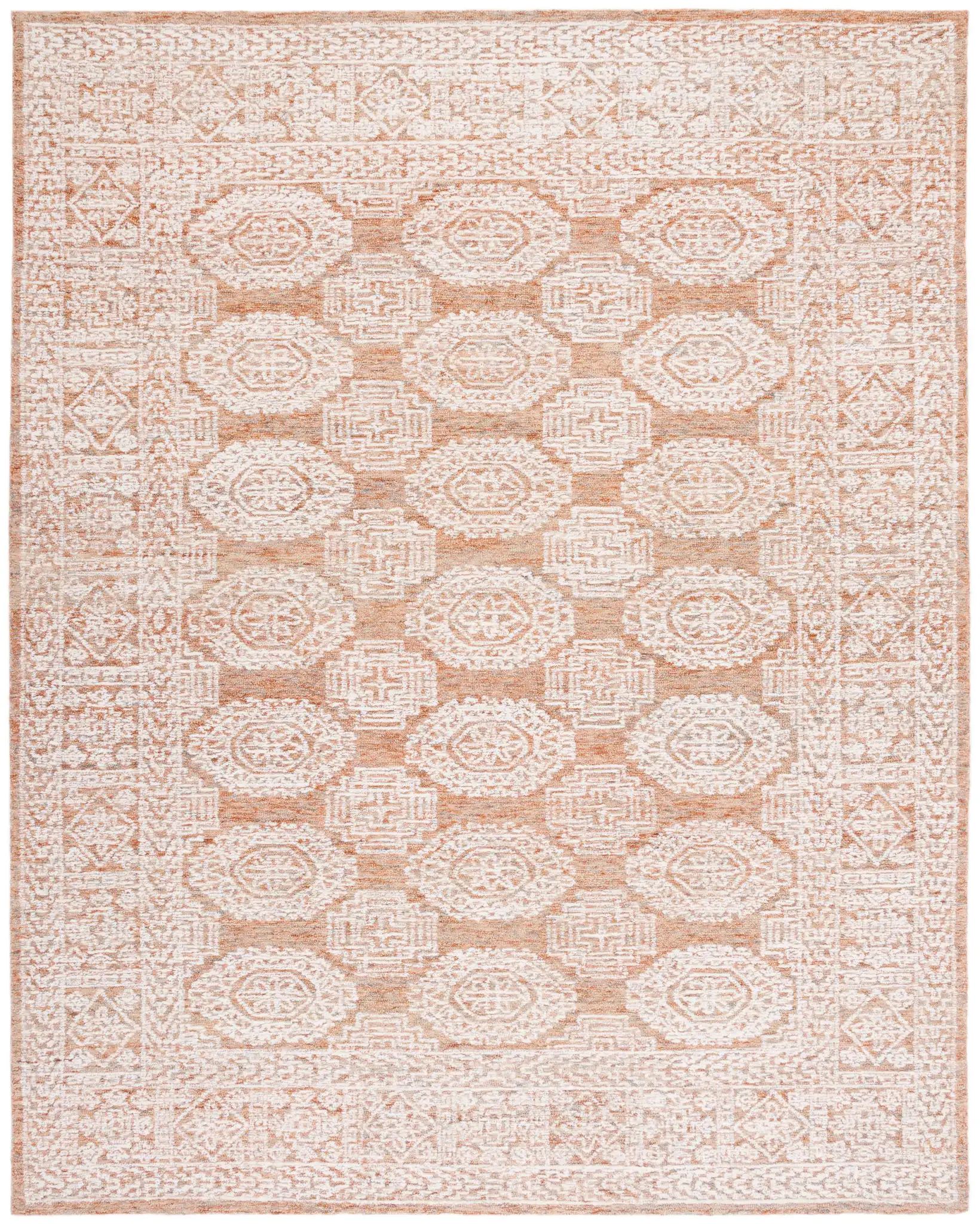Metro Geometric Tile Hand-Tufted Wool Rug in Natural / Rust
