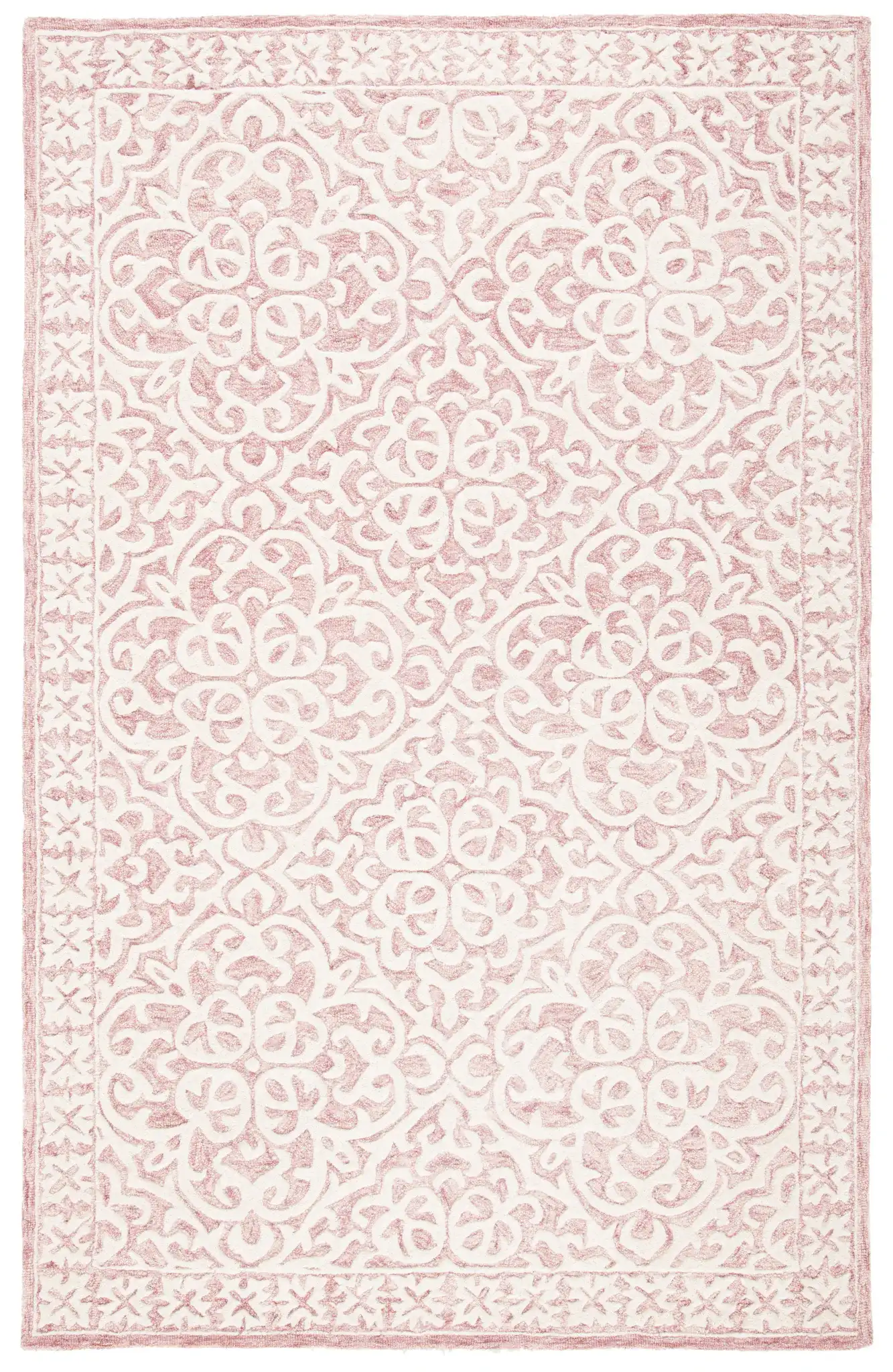 Metro Interlocking Scroll Hand-Tufted Wool Rug in Pink / Ivory