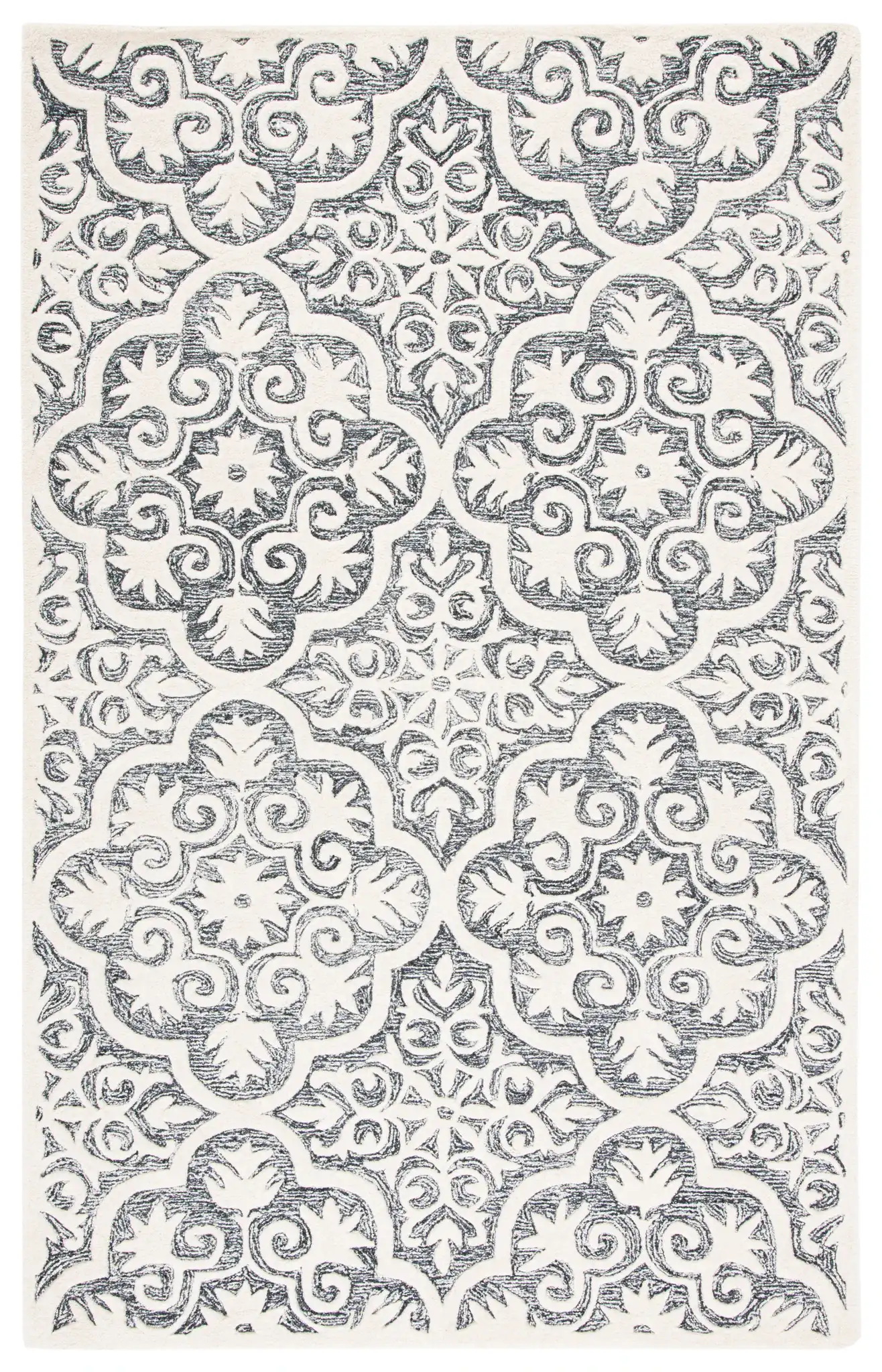Metro Quatrefoil Tile Hand-Tufted Wool Rug in Black / Ivory