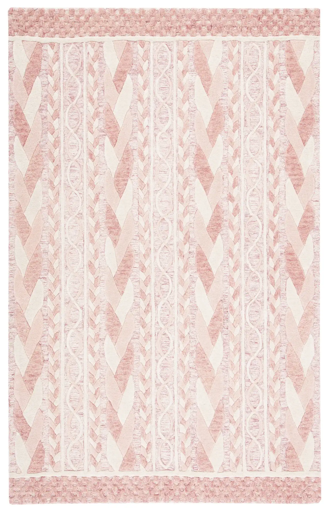 Metro Braided Stripe Hand-Tufted Wool Rug in Pink / Ivory