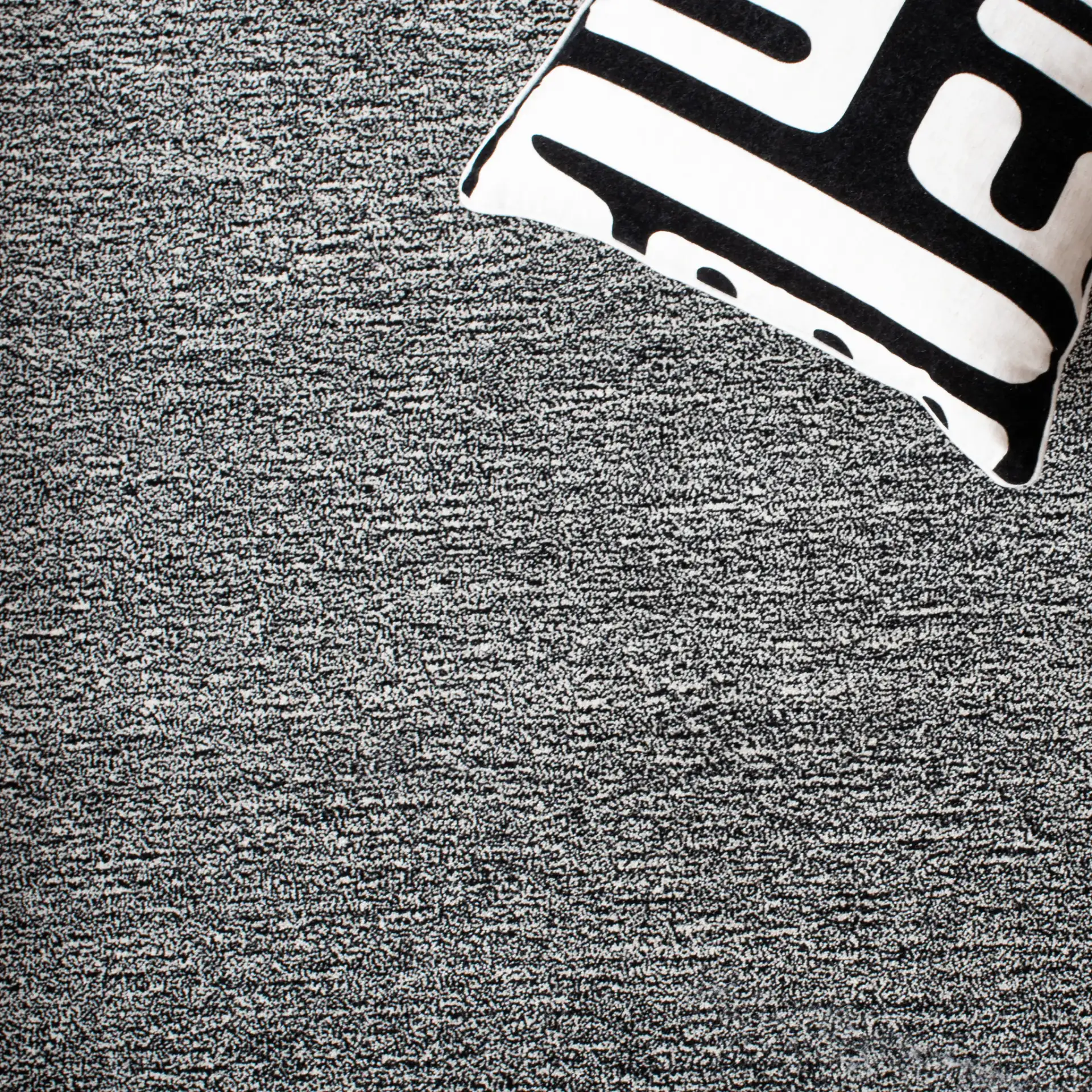 Metro Modern Heathered Solid Hand-Tufted Wool Rug in Black / Ivory in a styled room