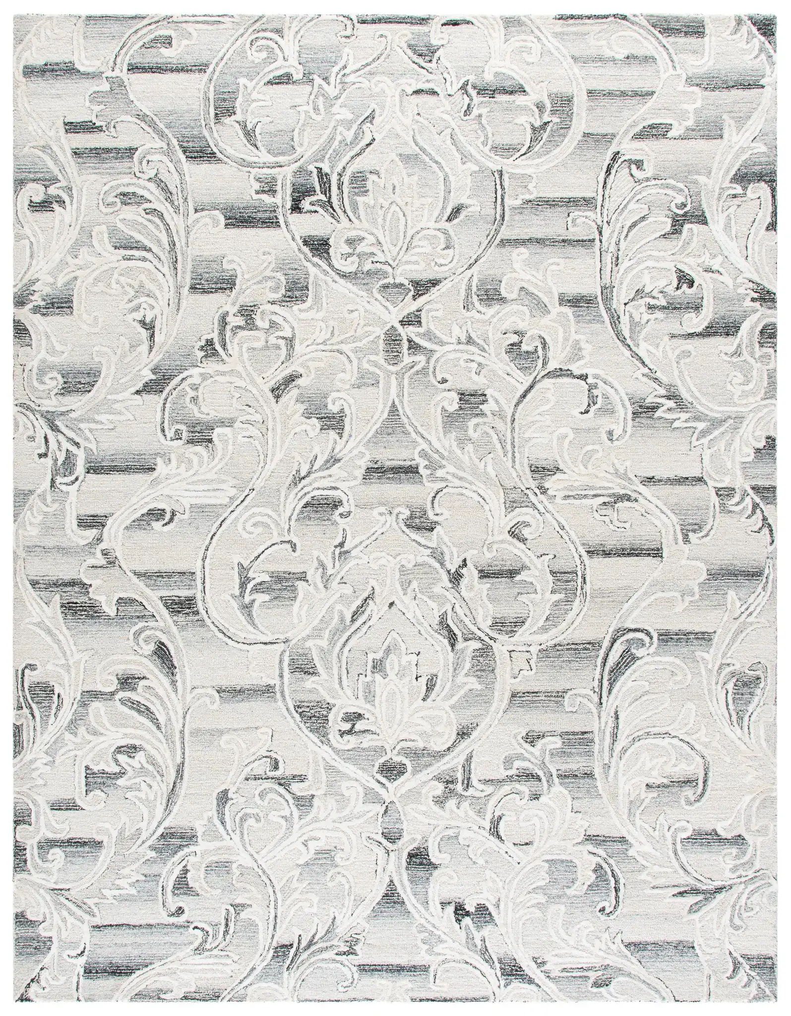 Metro Floral Scroll Hand-Tufted Wool Rug in Gray / Ivory