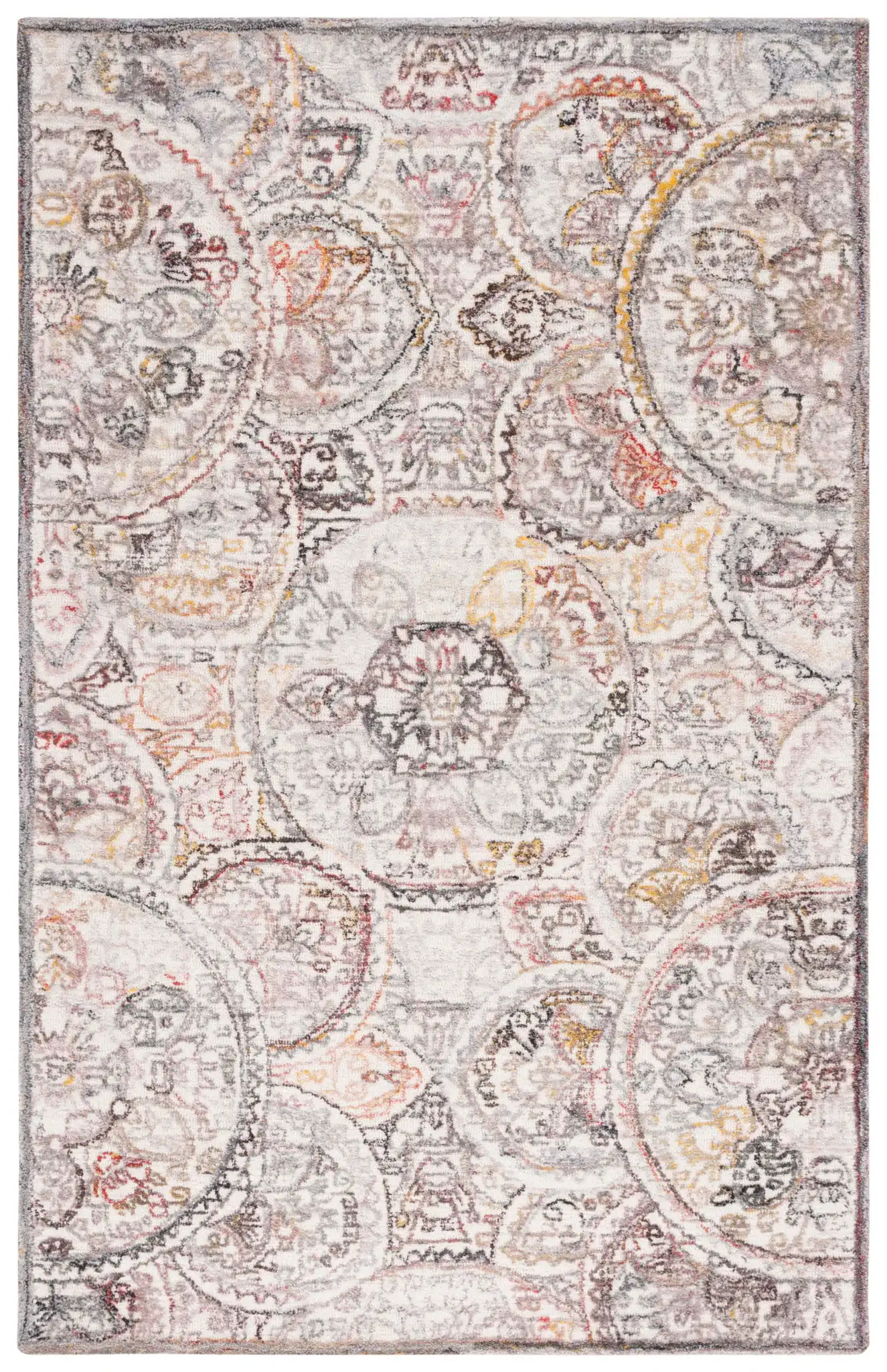 Metro Overlapping Medallion Hand-Tufted Wool Rug in Ivory / Red
