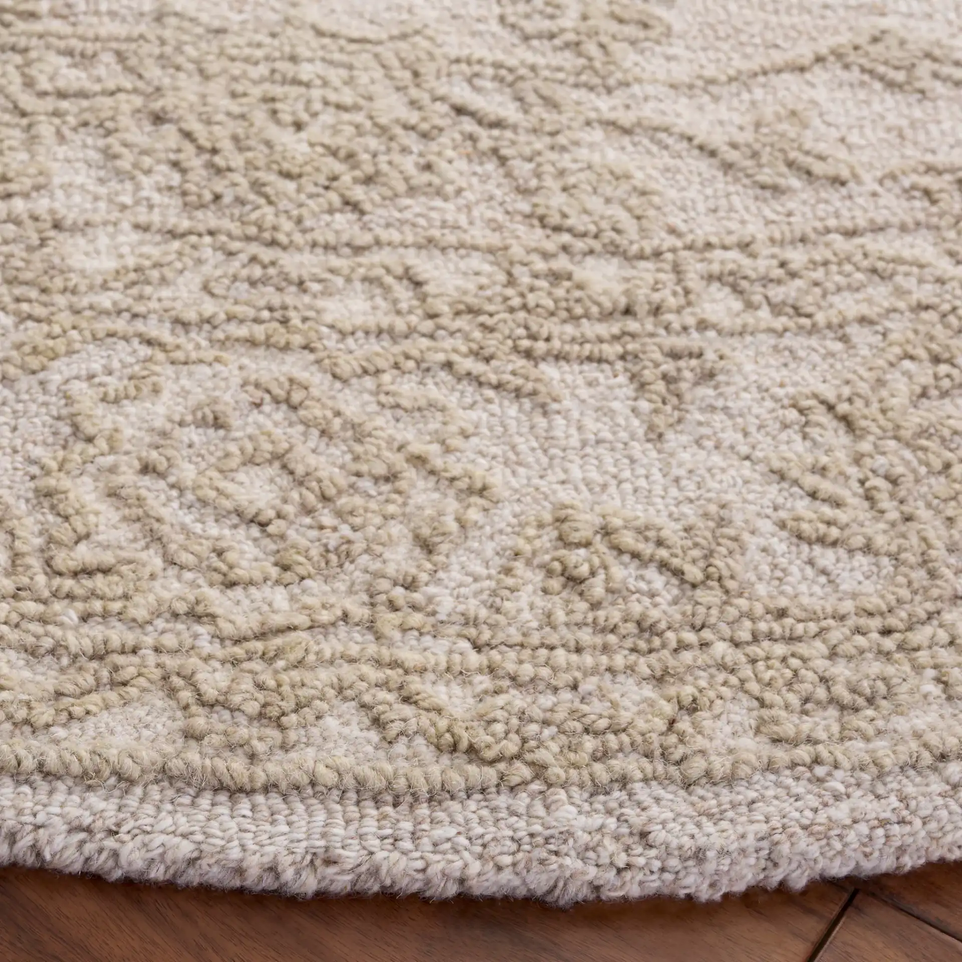 Metro Traditional Persian Medallion Hand-Tufted Wool Rug in Light Brown / Ivory in a styled room