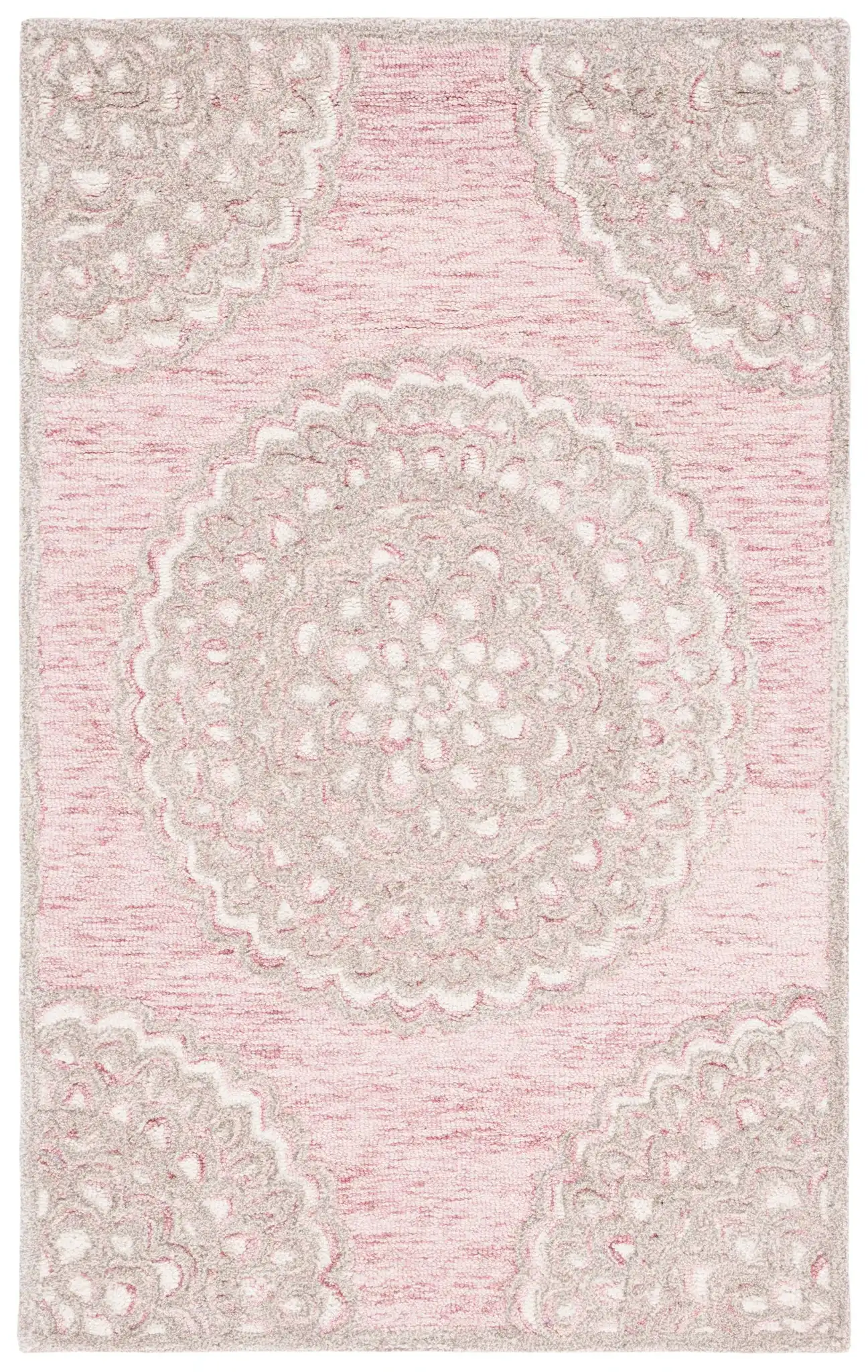 Metro Scalloped Medallion Hand-Tufted Wool Rug in Dark Pink / Ivory