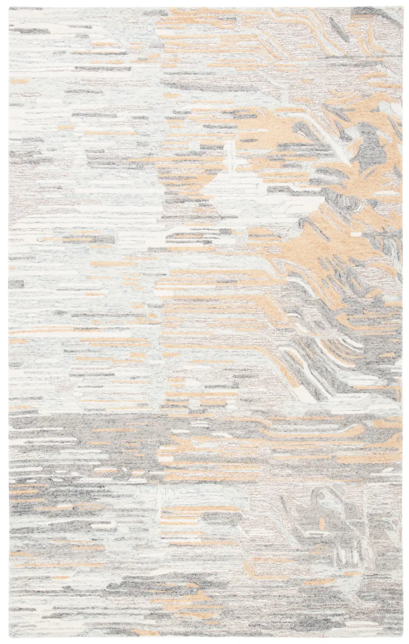 Metro Abstract Striated Hand-Tufted Wool Rug in Natural / Gold