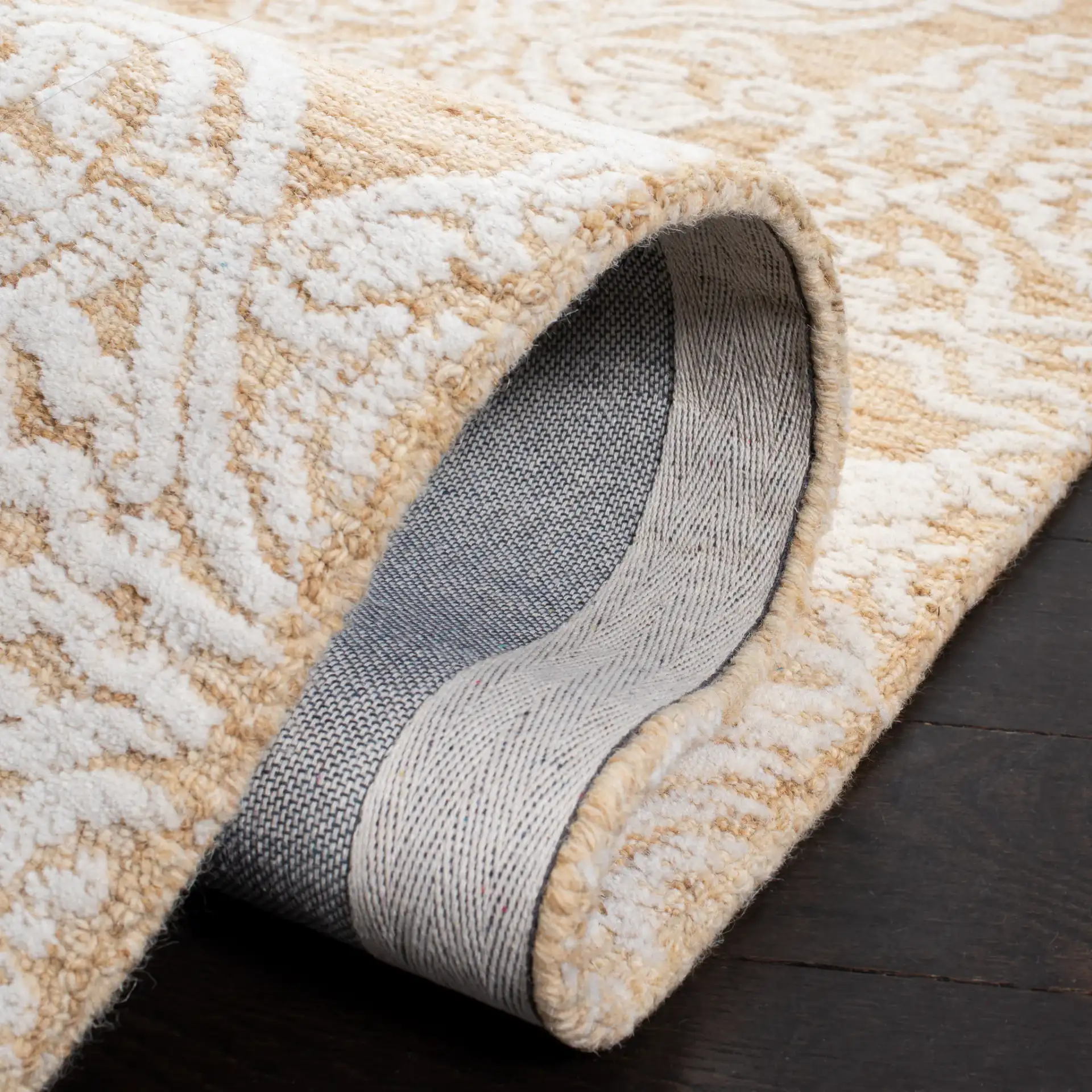 Metro Damask Medallion Hand-Tufted Wool Rug in Gold / Ivory in a styled room