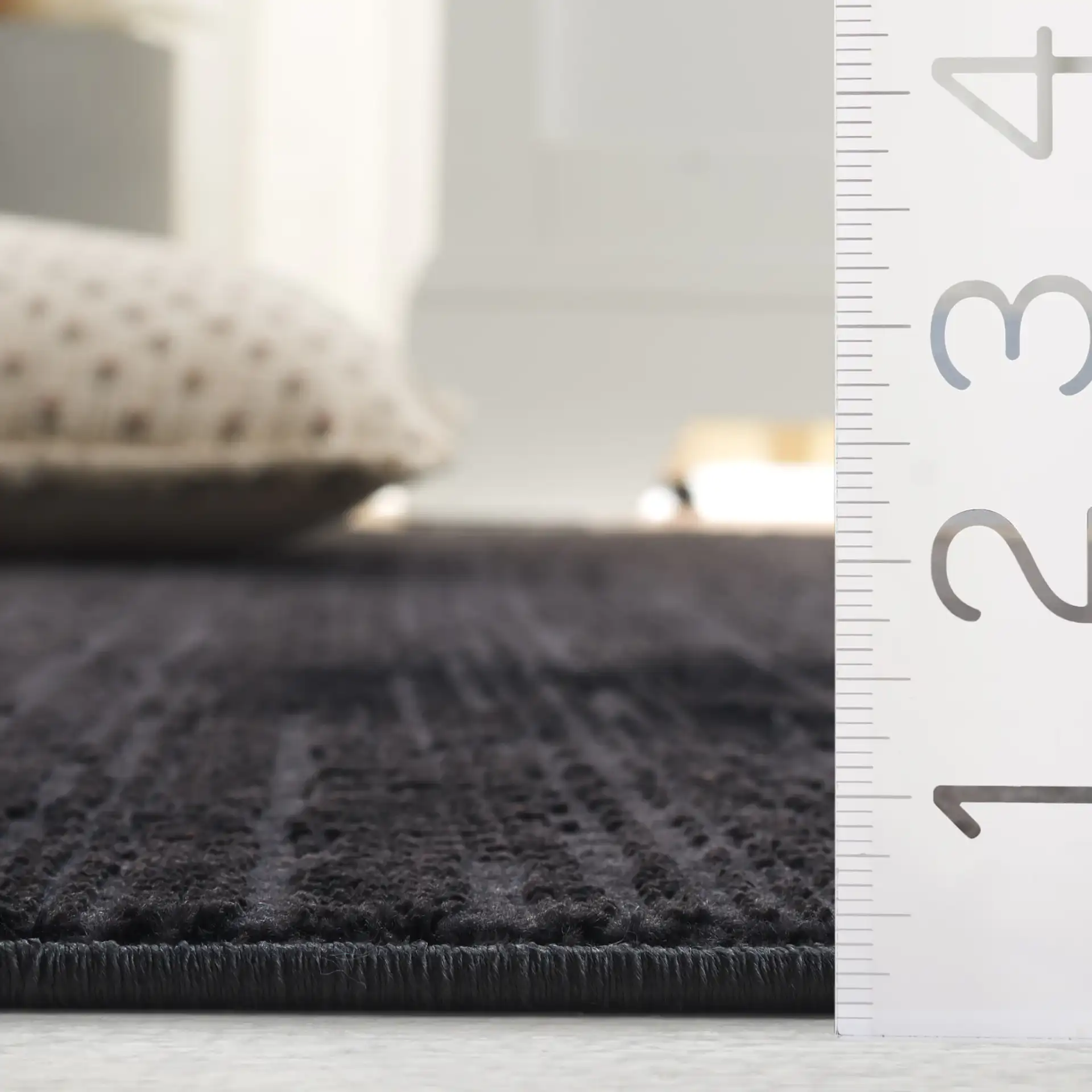 Mila Linear Stripe Rug in Beige / Black in a styled room