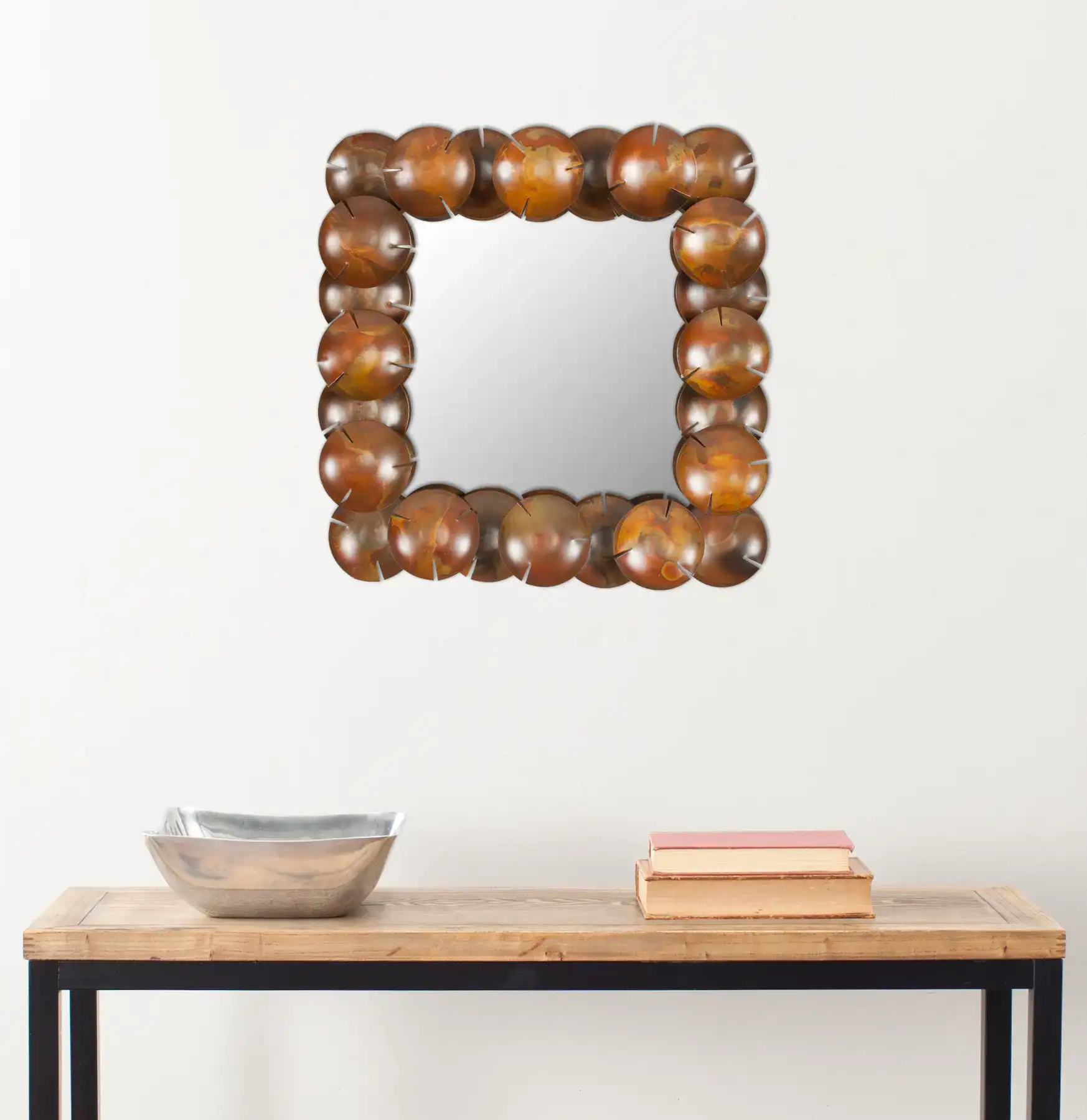 Round Cup Mirror in Copper in a styled room