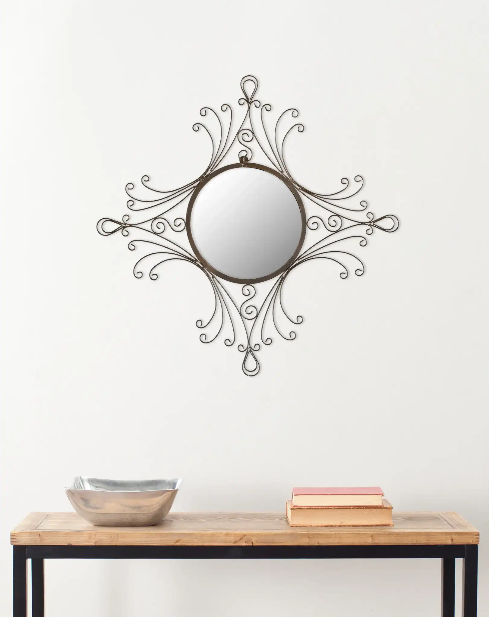 Maltese Mirror in Rustic in a styled room