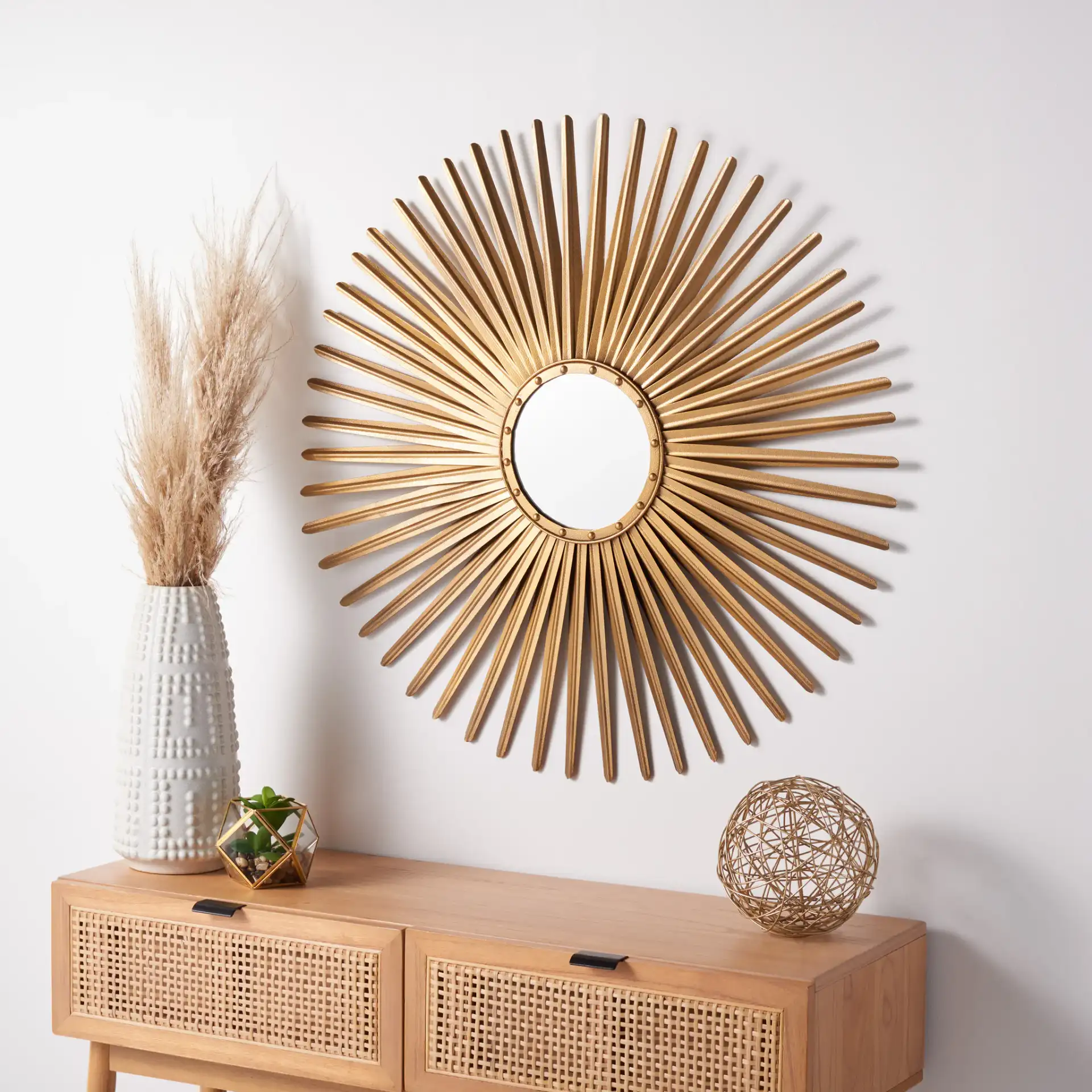 Shanira Mirror in Gold in a styled room