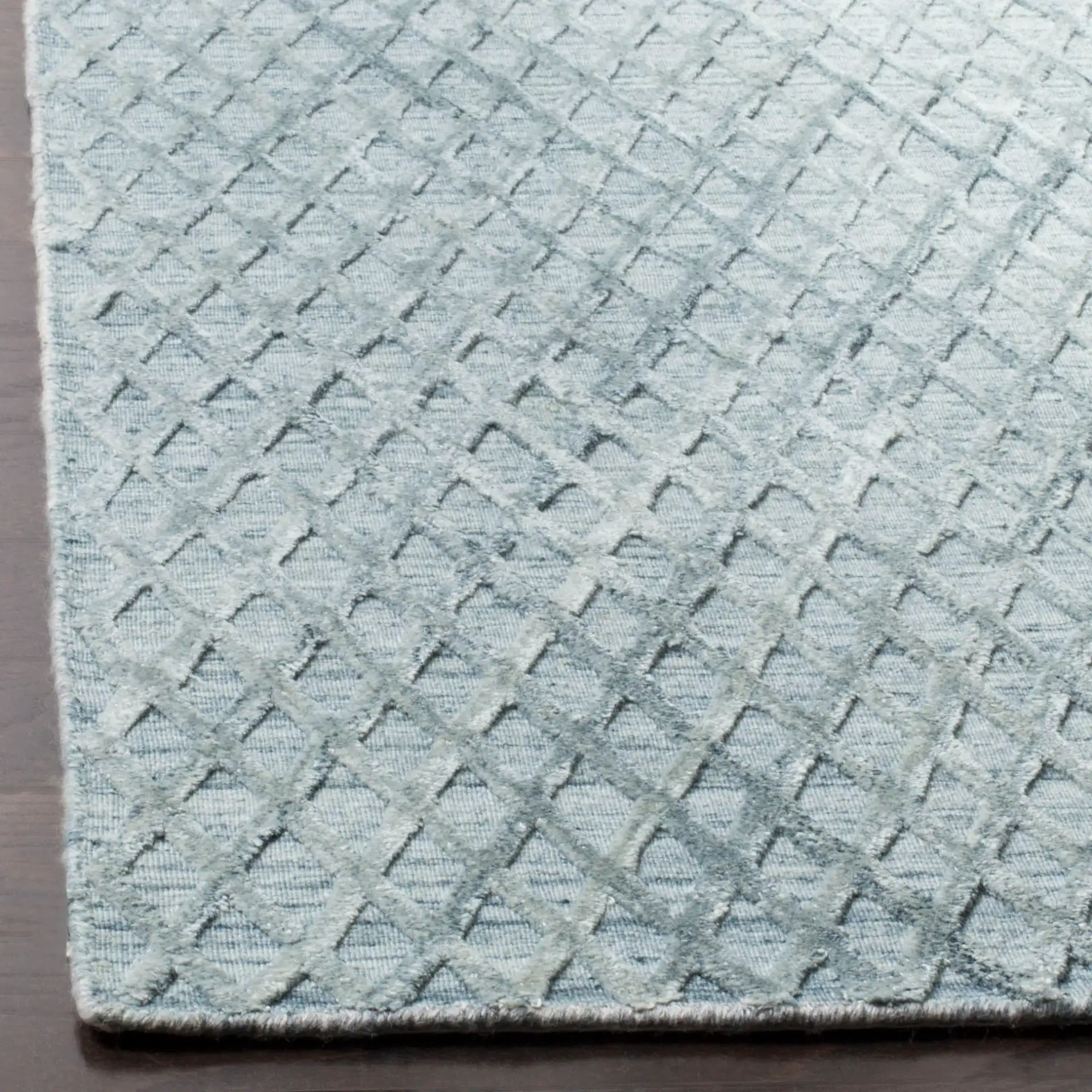 Mirage Diamond Grid Hand-Loomed Rug in Indigo in a styled room