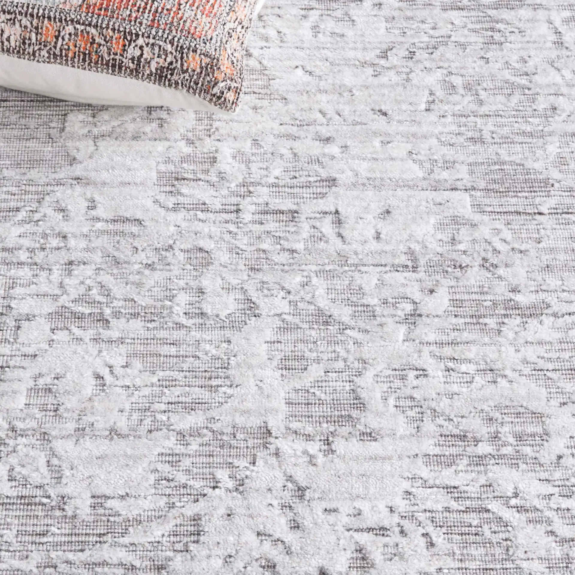Mirage Abstract Crackle Hand-Loomed Rug in Ivory / Taupe in a styled room