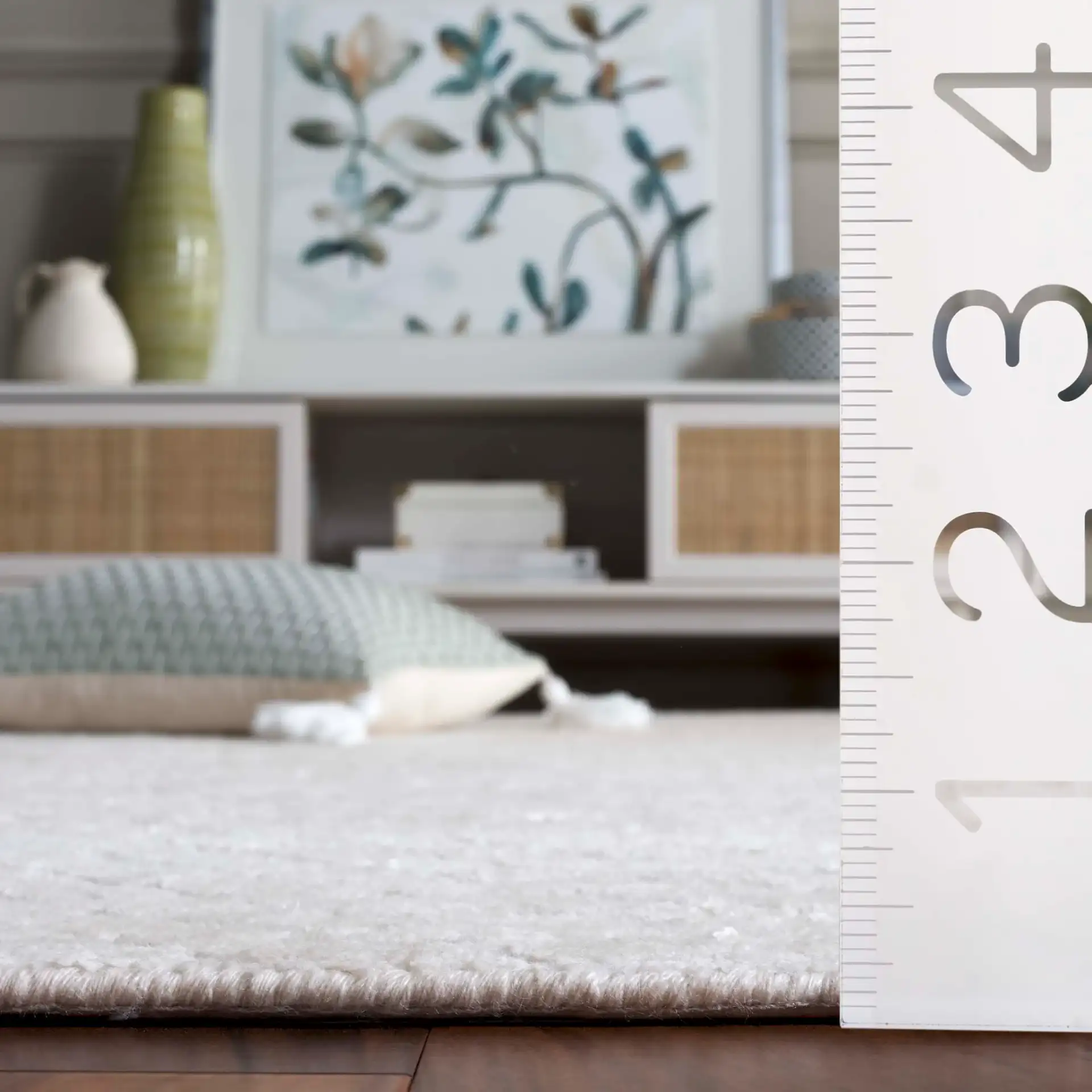 Mirage Micro-Diamond Hand-Loomed Rug in Ivory in a styled room