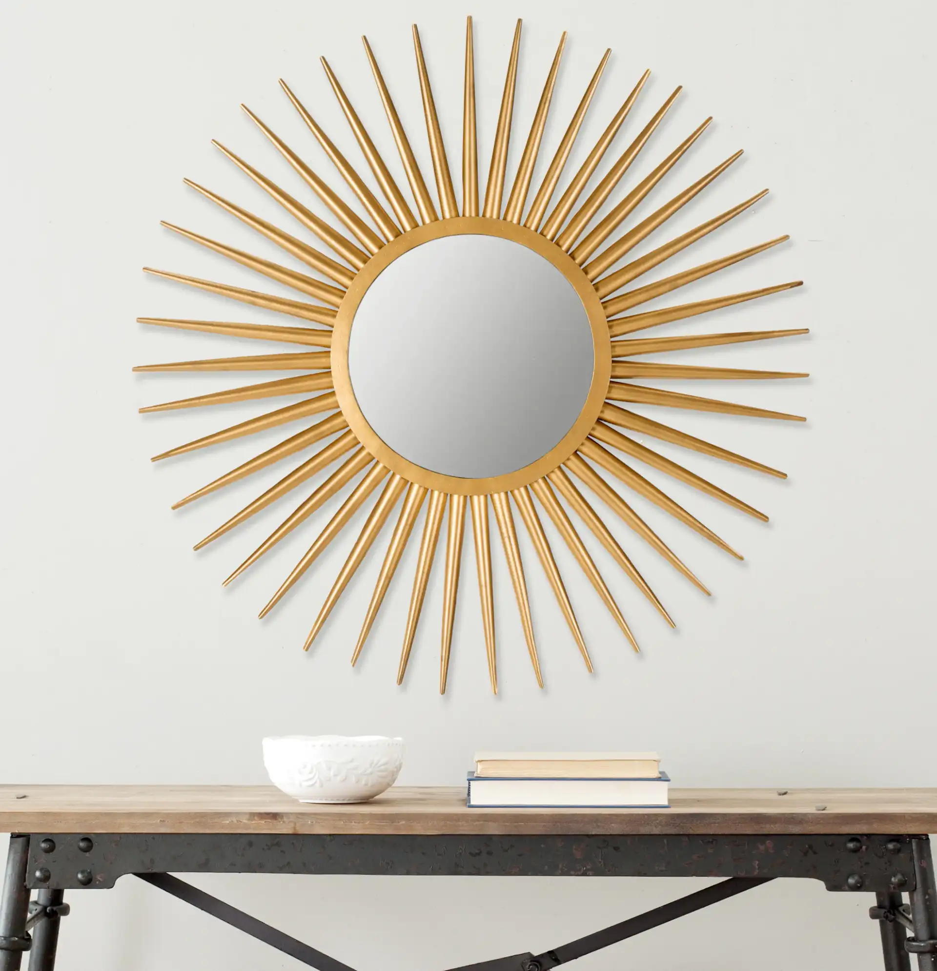 Sunburst Mirror in Gold in a styled room