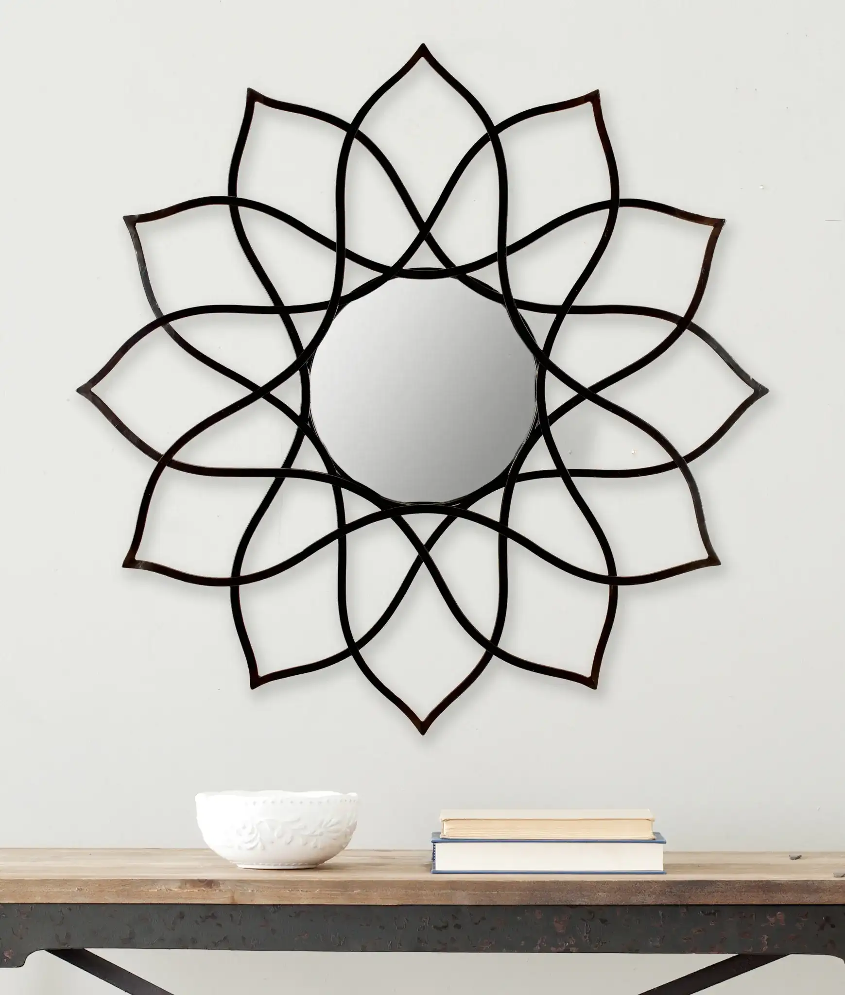 Flower Mirror in Coffee Bronze in a styled room