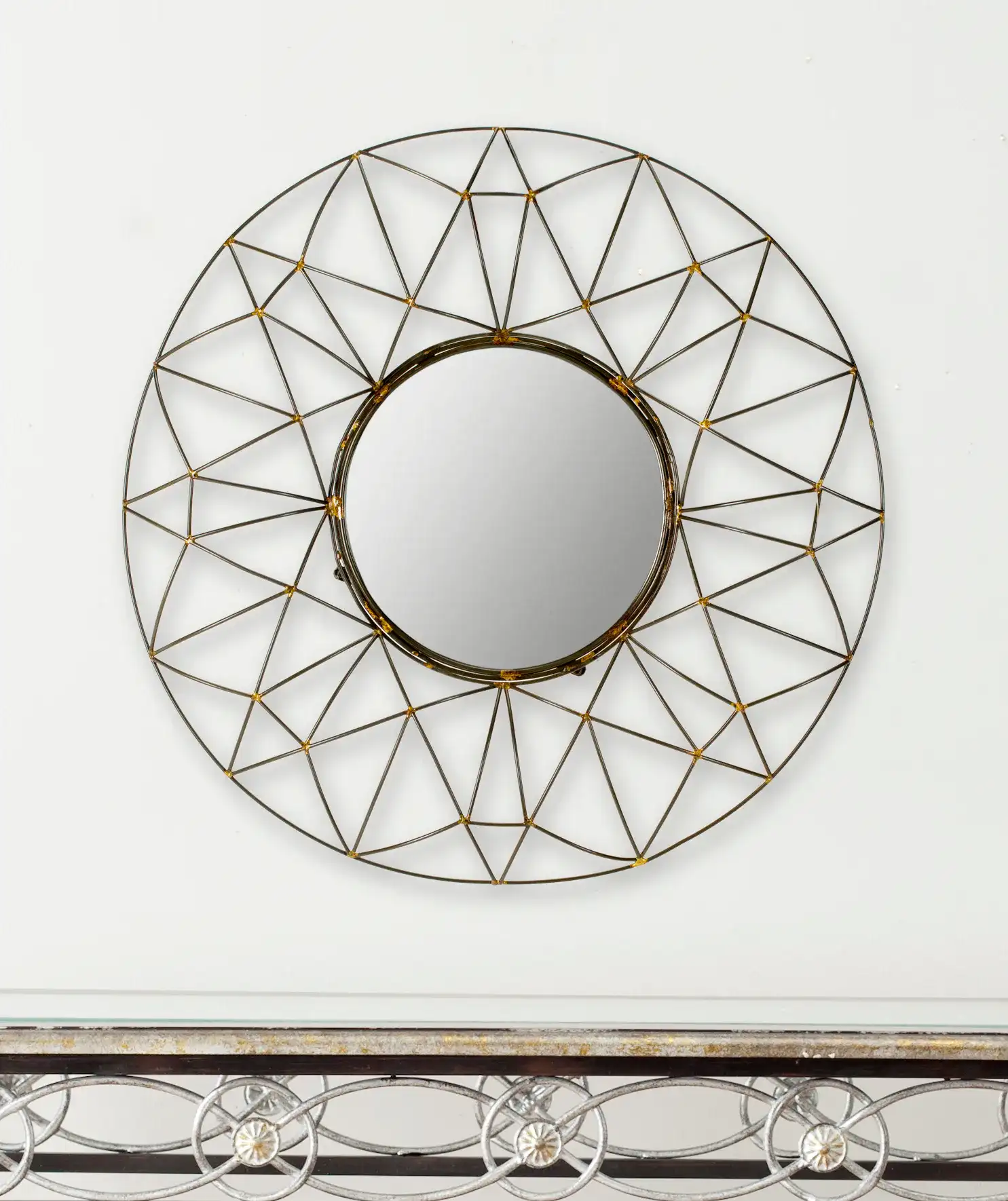 Round Mirror in Natural in a styled room