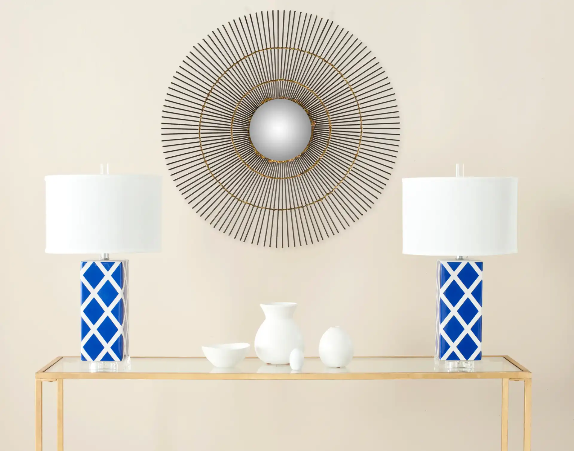 Orbit The Sun Mirror in Natural in a styled room