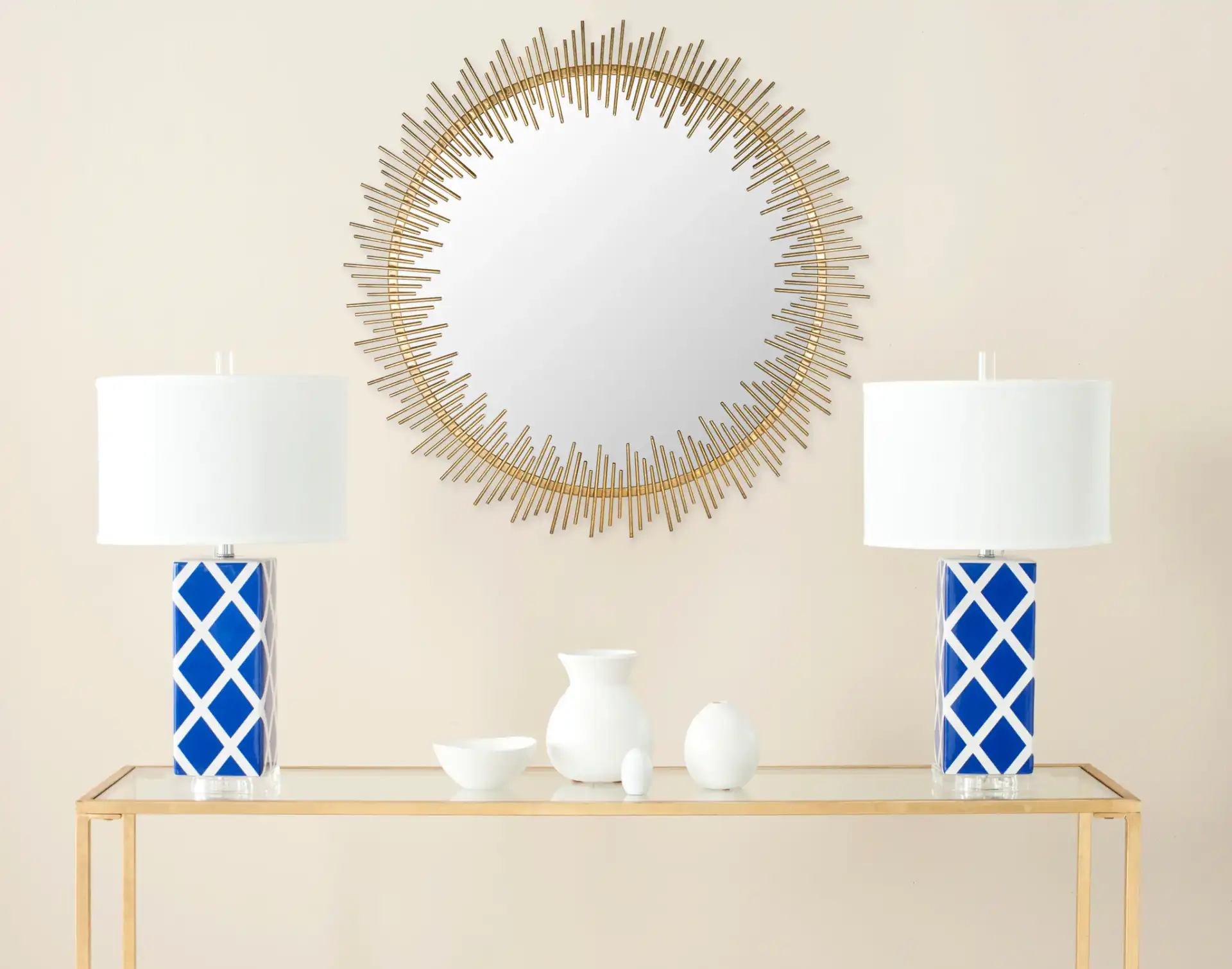 Sunray Circle Mirror in Antique Gold in a styled room