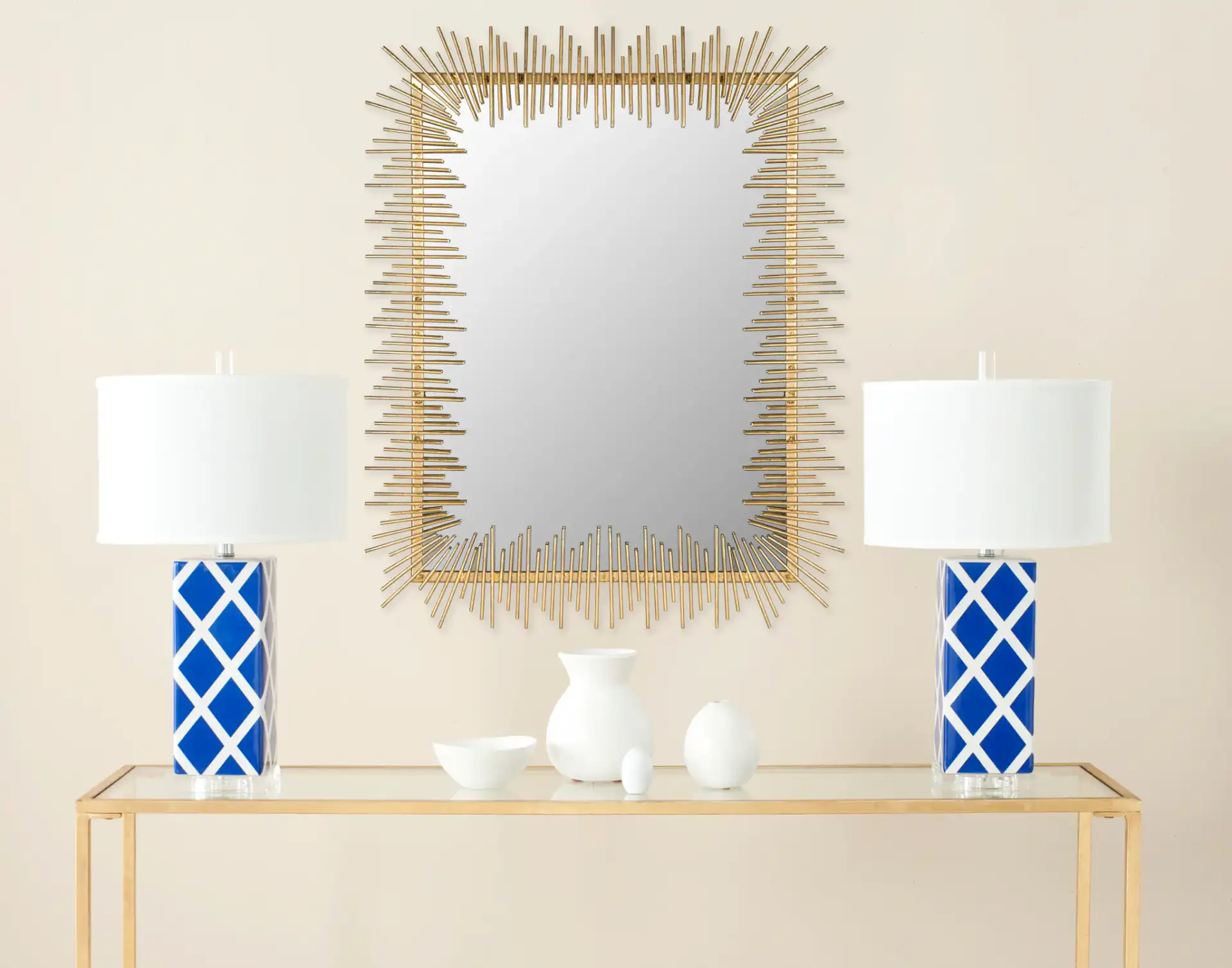 Sunray Mirror in Antique Gold in a styled room