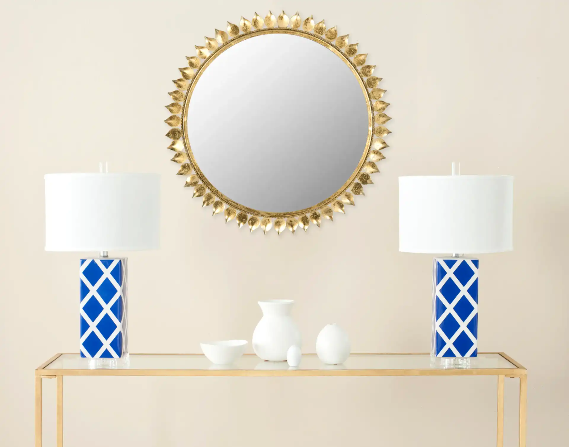 Leaf Crown Sunburst Mirror in Antique Gold in a styled room