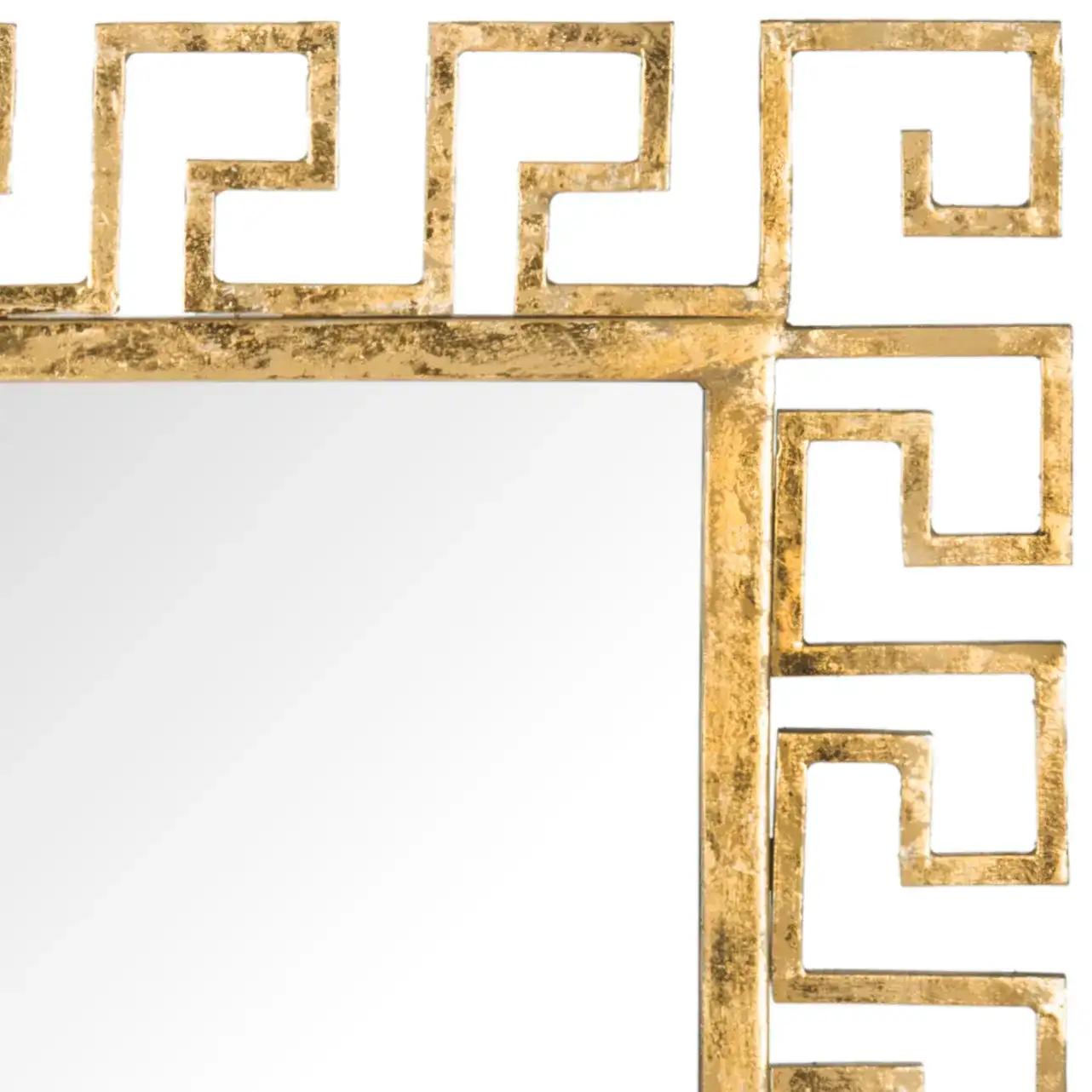 Calliope Greek Key Mirror in Antique Gold in a styled room