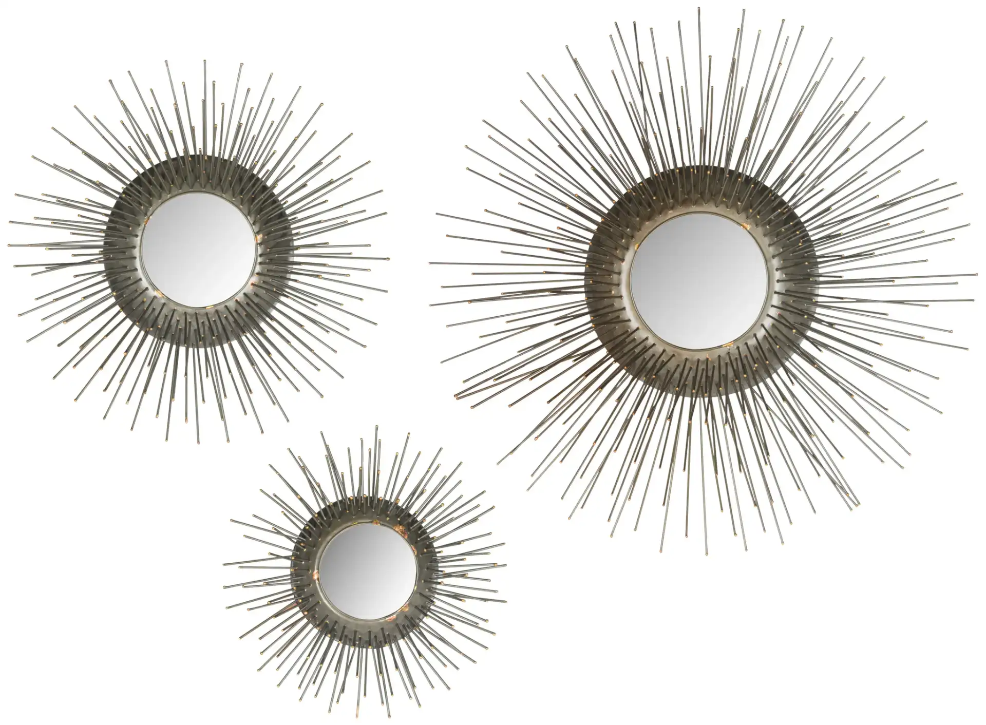 Sunburst Triptych Mirror Set (Set of 3) in Silver, detail view