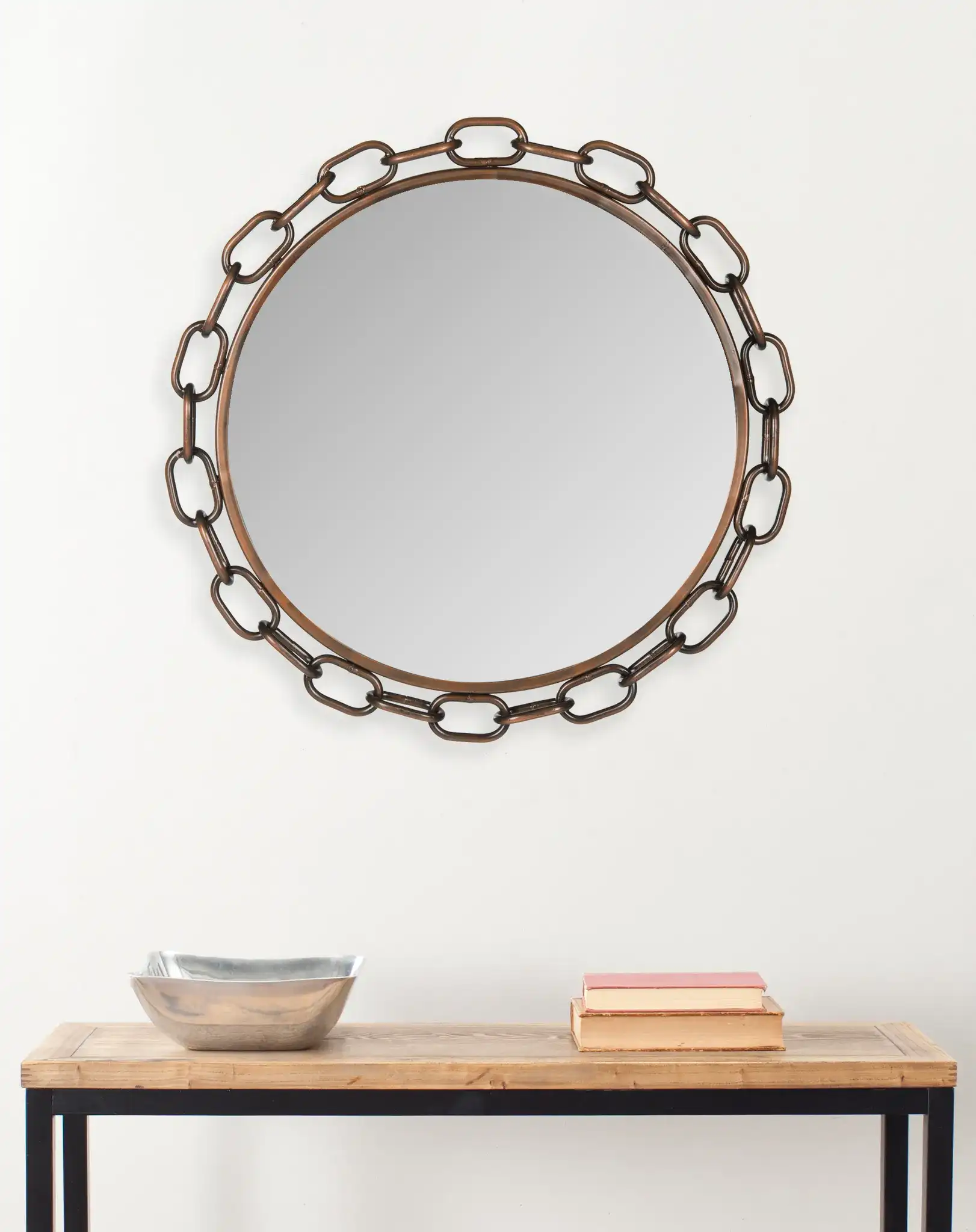 Atlantis Chain Link Mirror in Antique Copper in a styled room