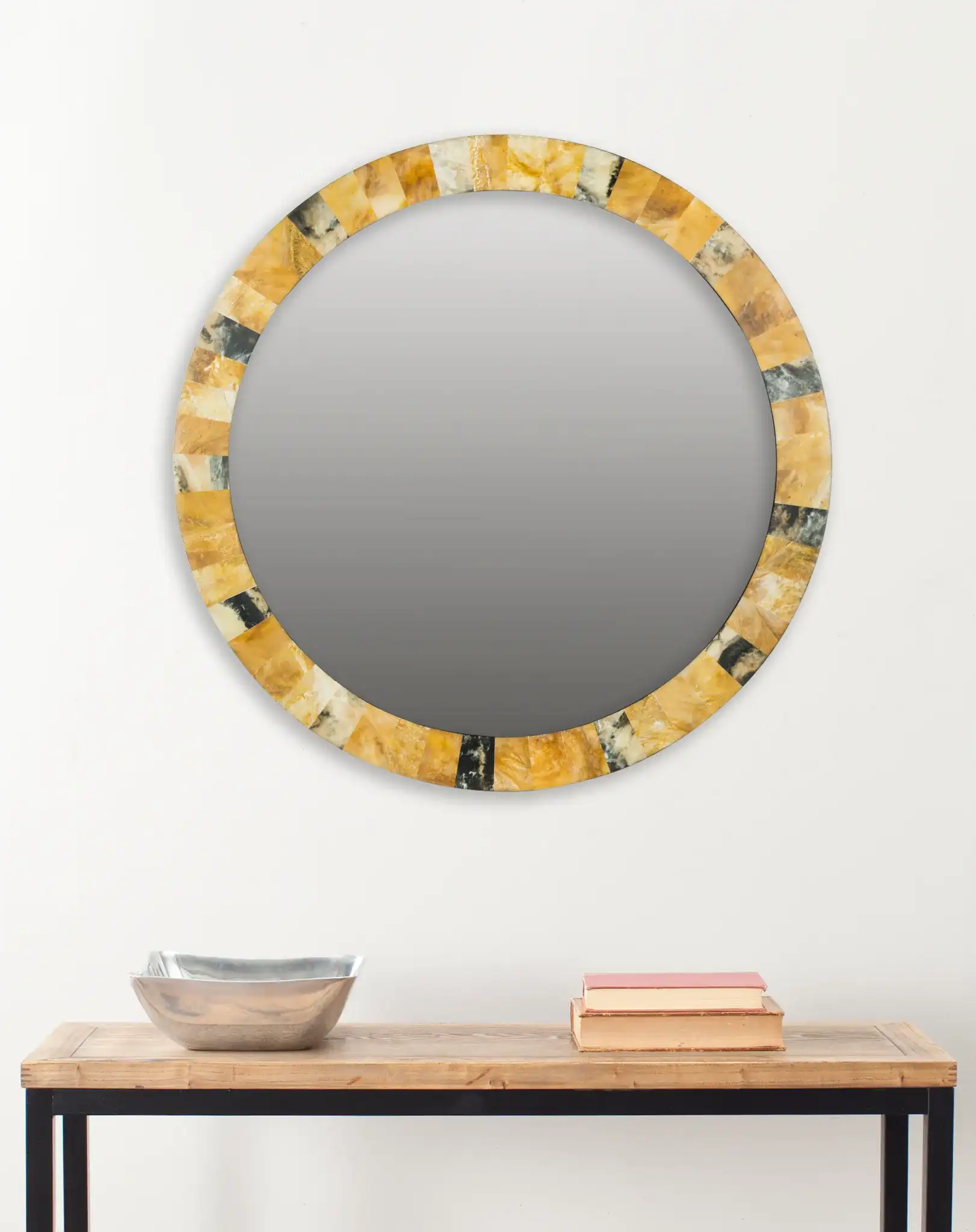Lydia Artisan Mirror in Multicolor in a styled room