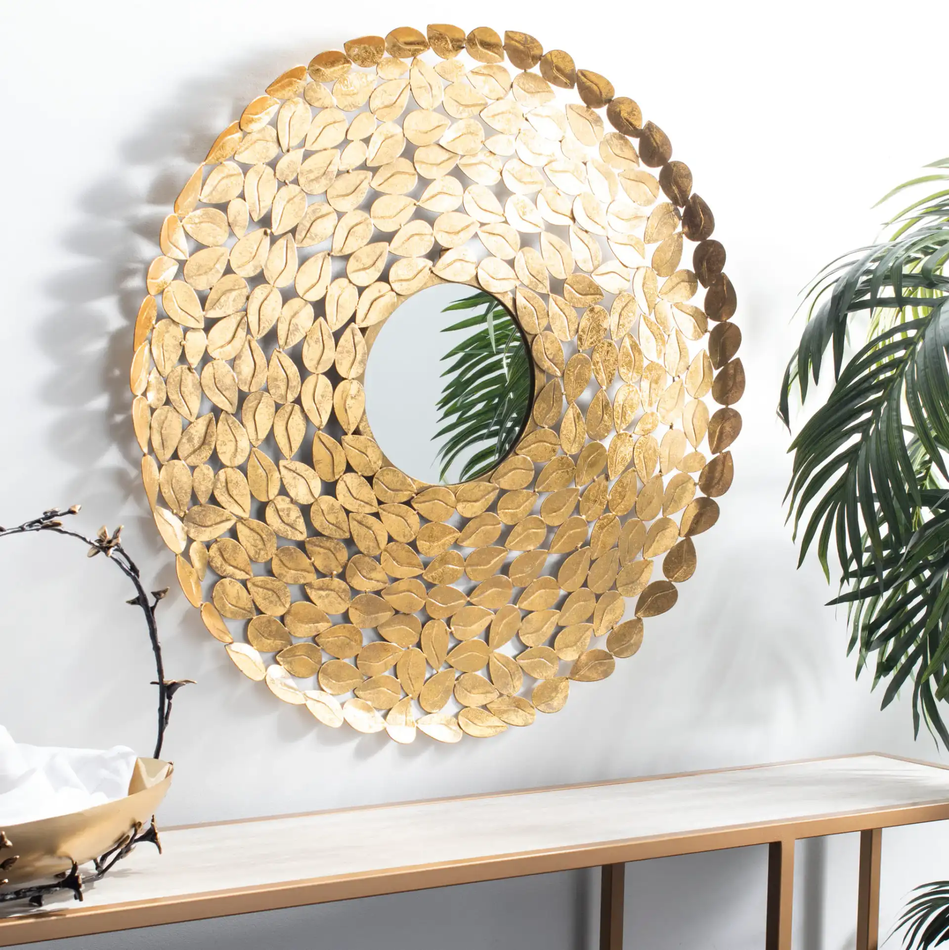 Bliss Mirror in Gold Foil in a styled room