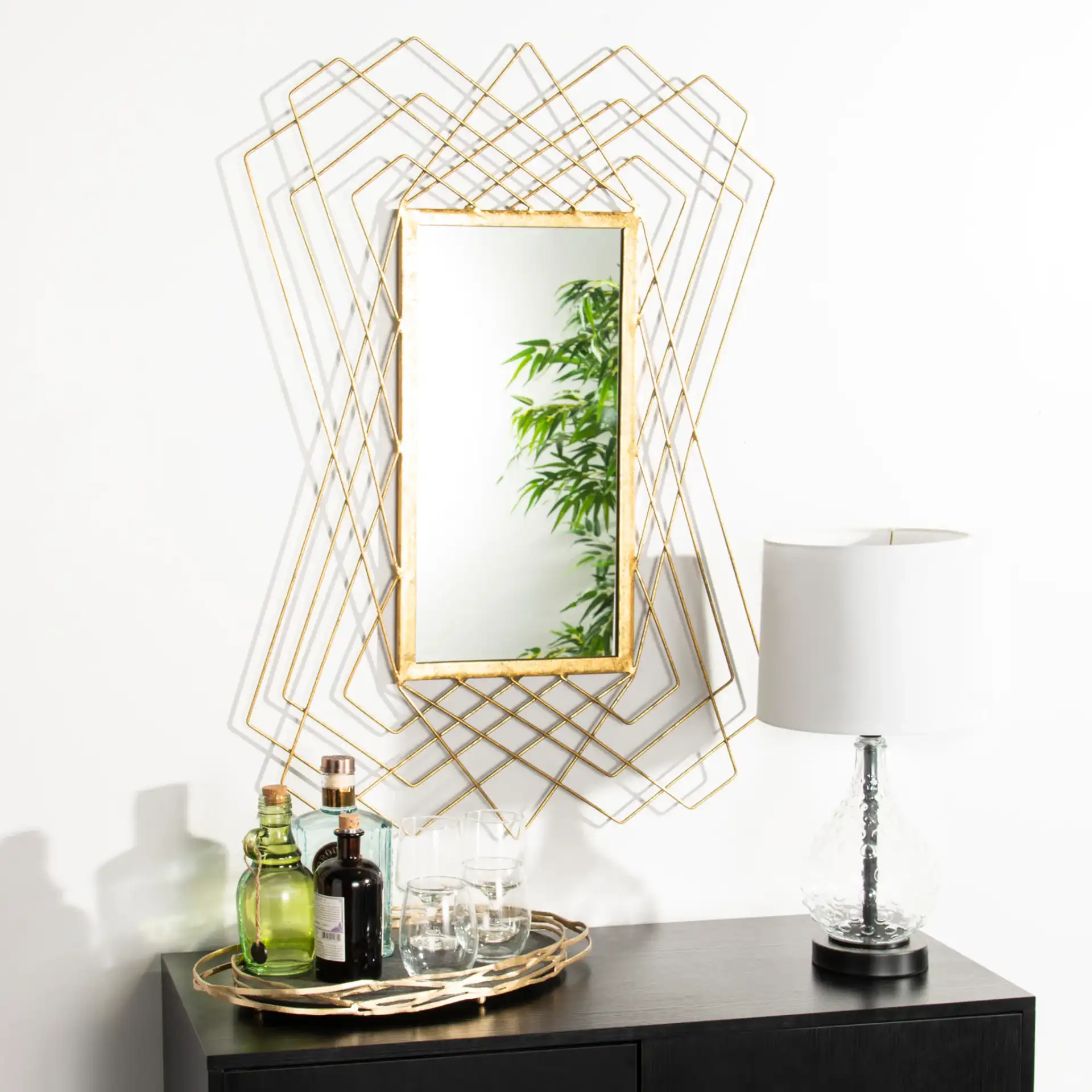 Hazelton Mirror in Gold Foil in a styled room