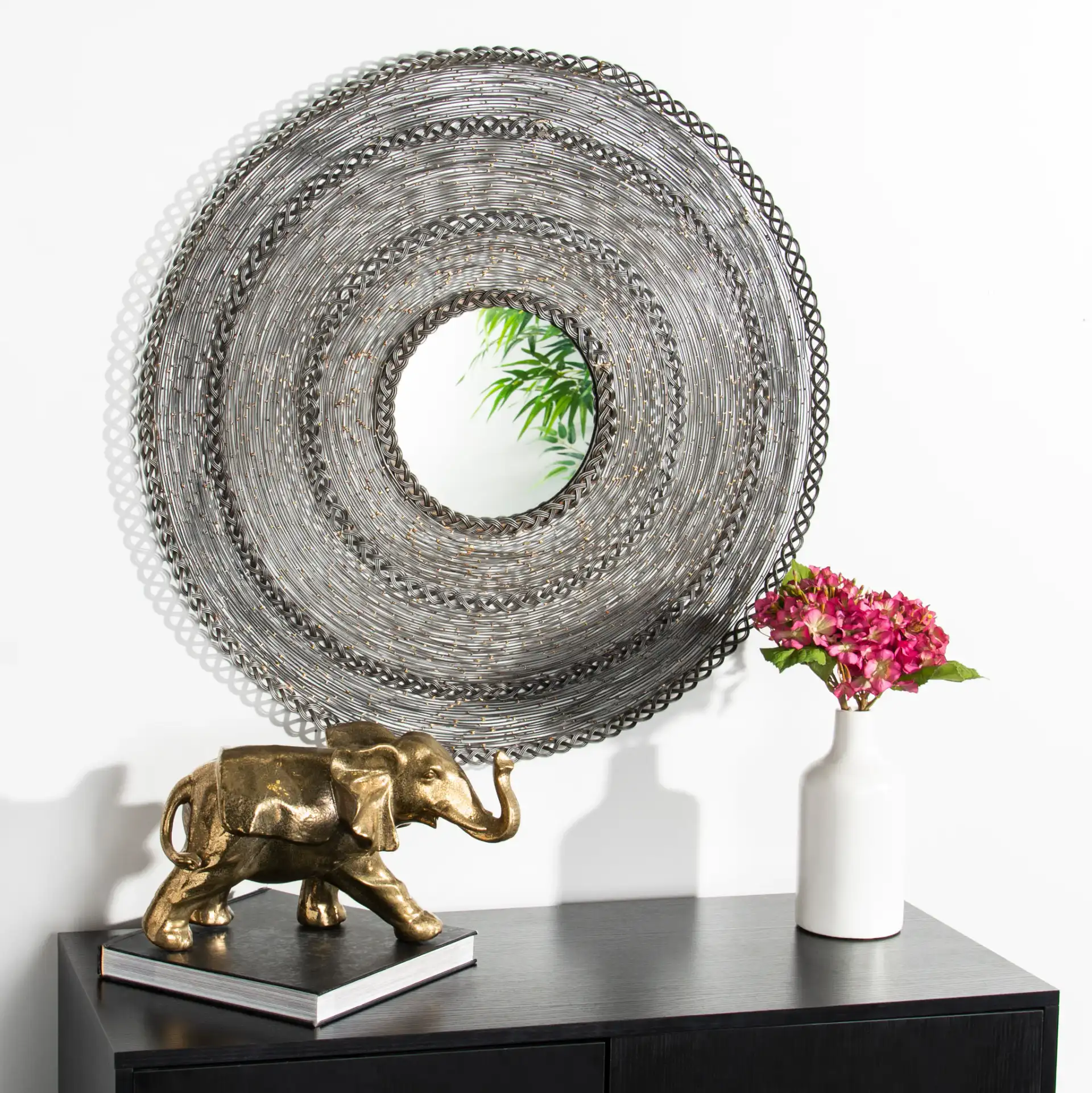 Dalston Mirror in Zinc Finish in a styled room