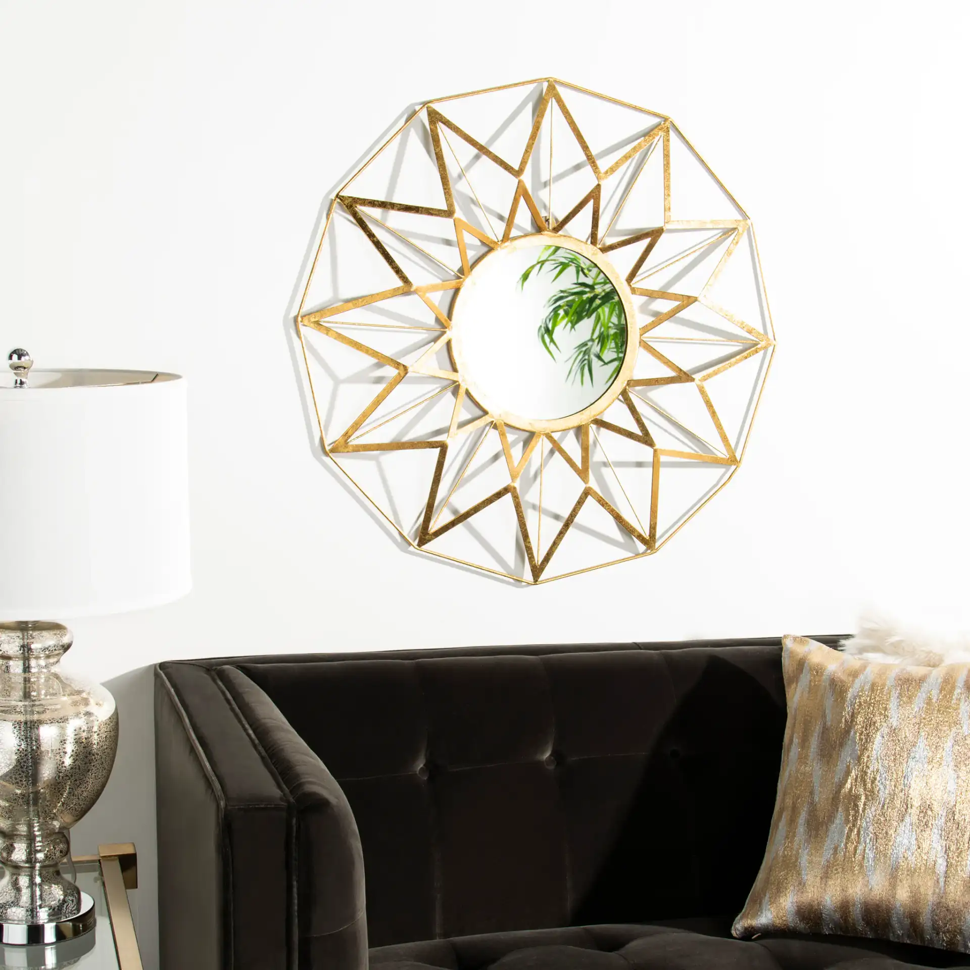 Kilburn Mirror in Gold Foil in a styled room
