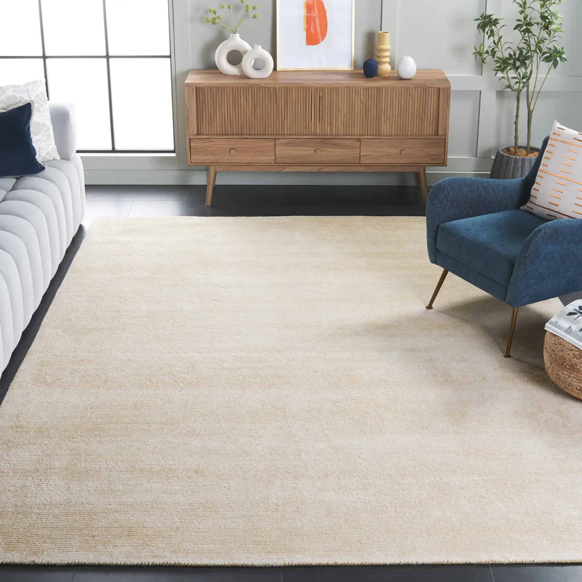 Mirage Solid Ribbed Hand-Tufted Wool & Viscose Rug in Gold