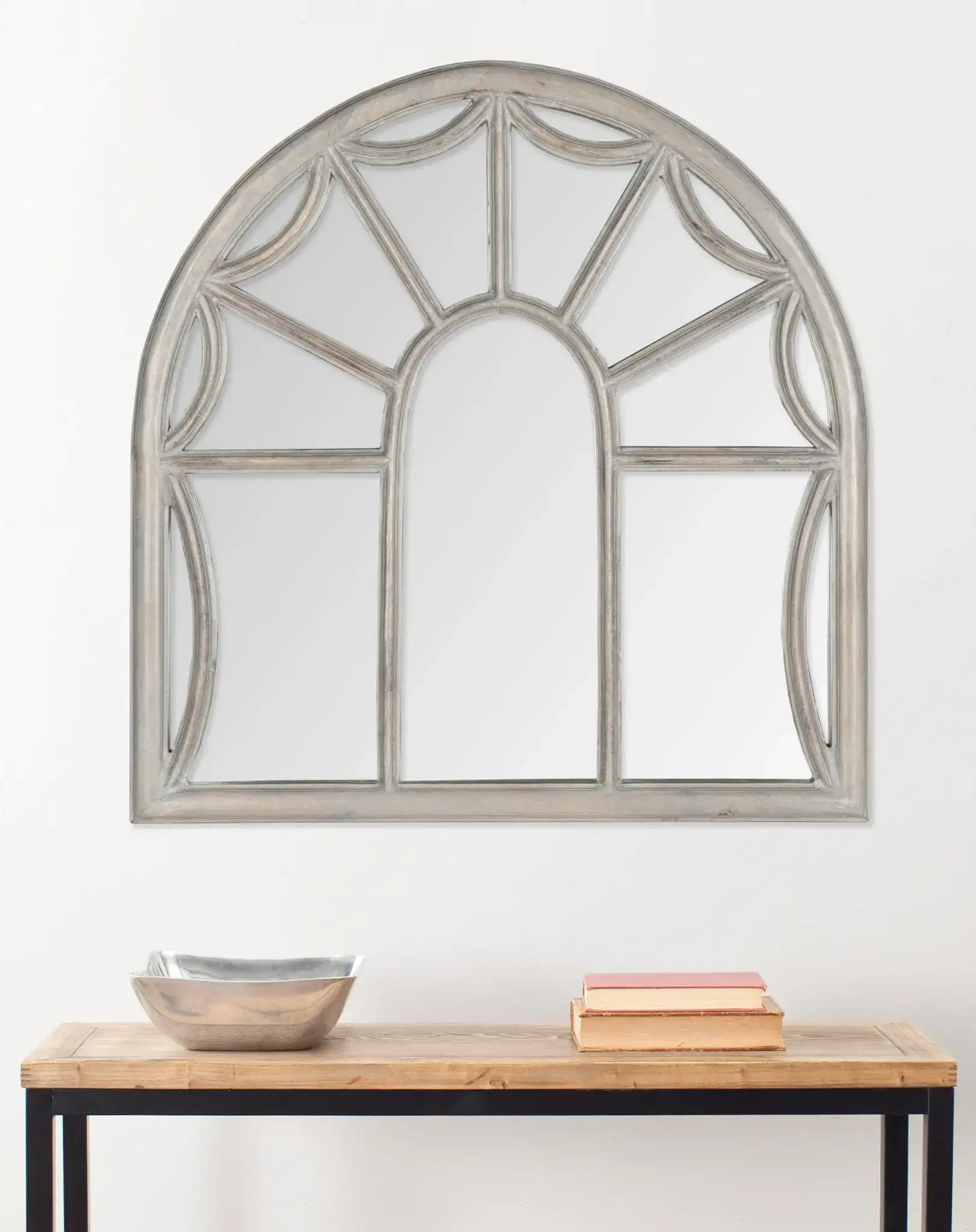 Palladian Mirror in Gray in a styled room