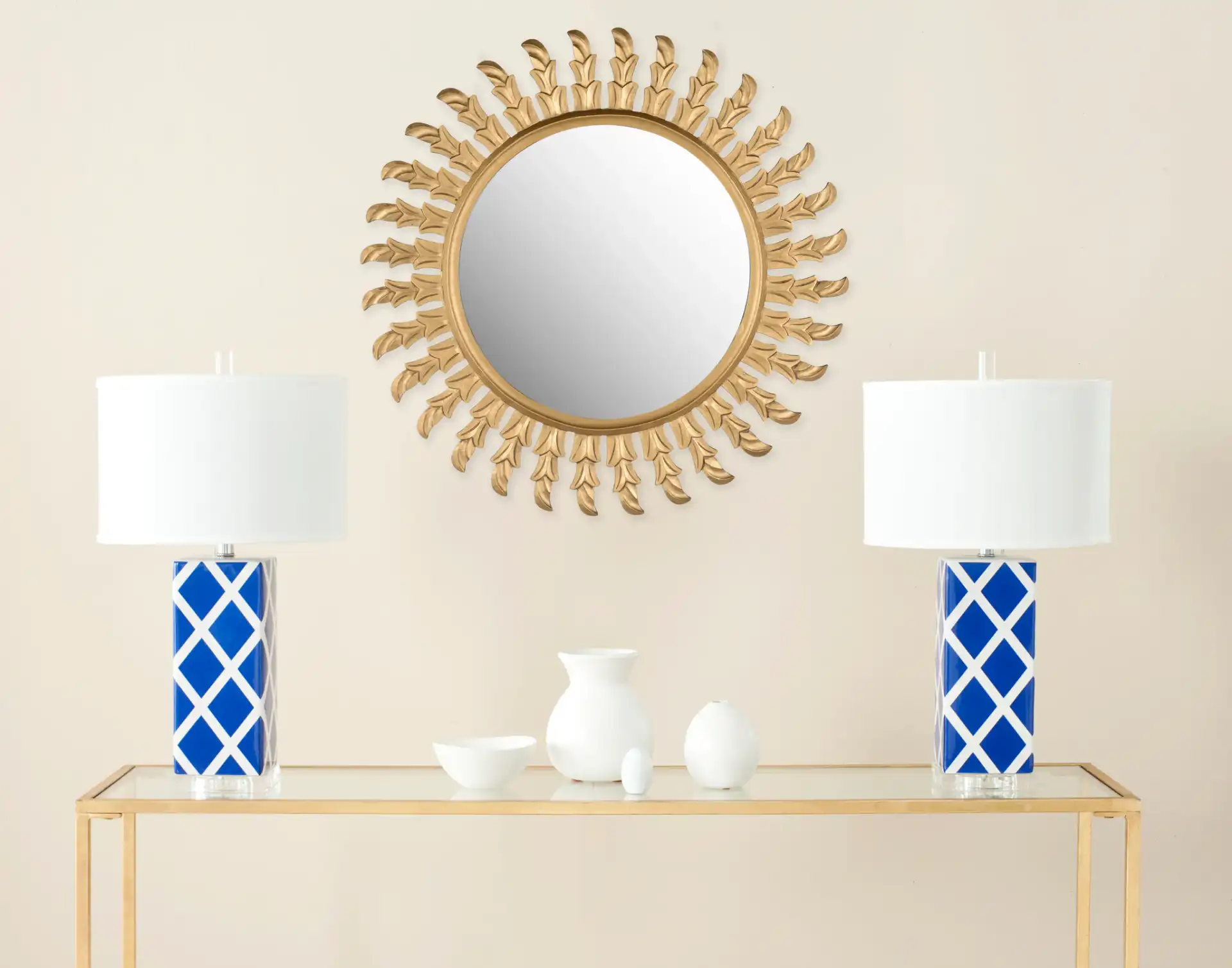 Inca Sun Mirror in Gold in a styled room