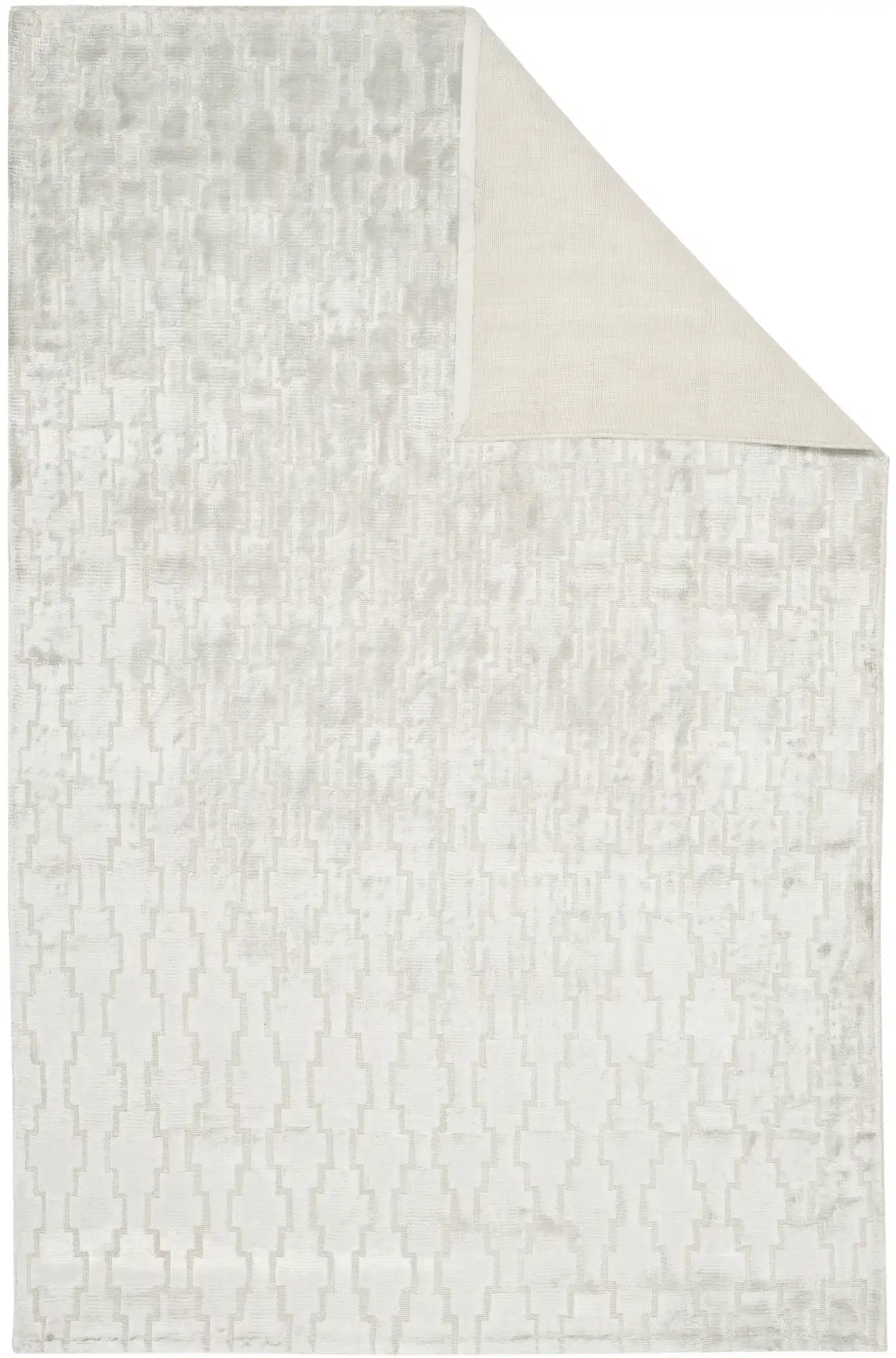 Mirage Interlocking Grid Hand-Loomed Rug in Gray in a styled room