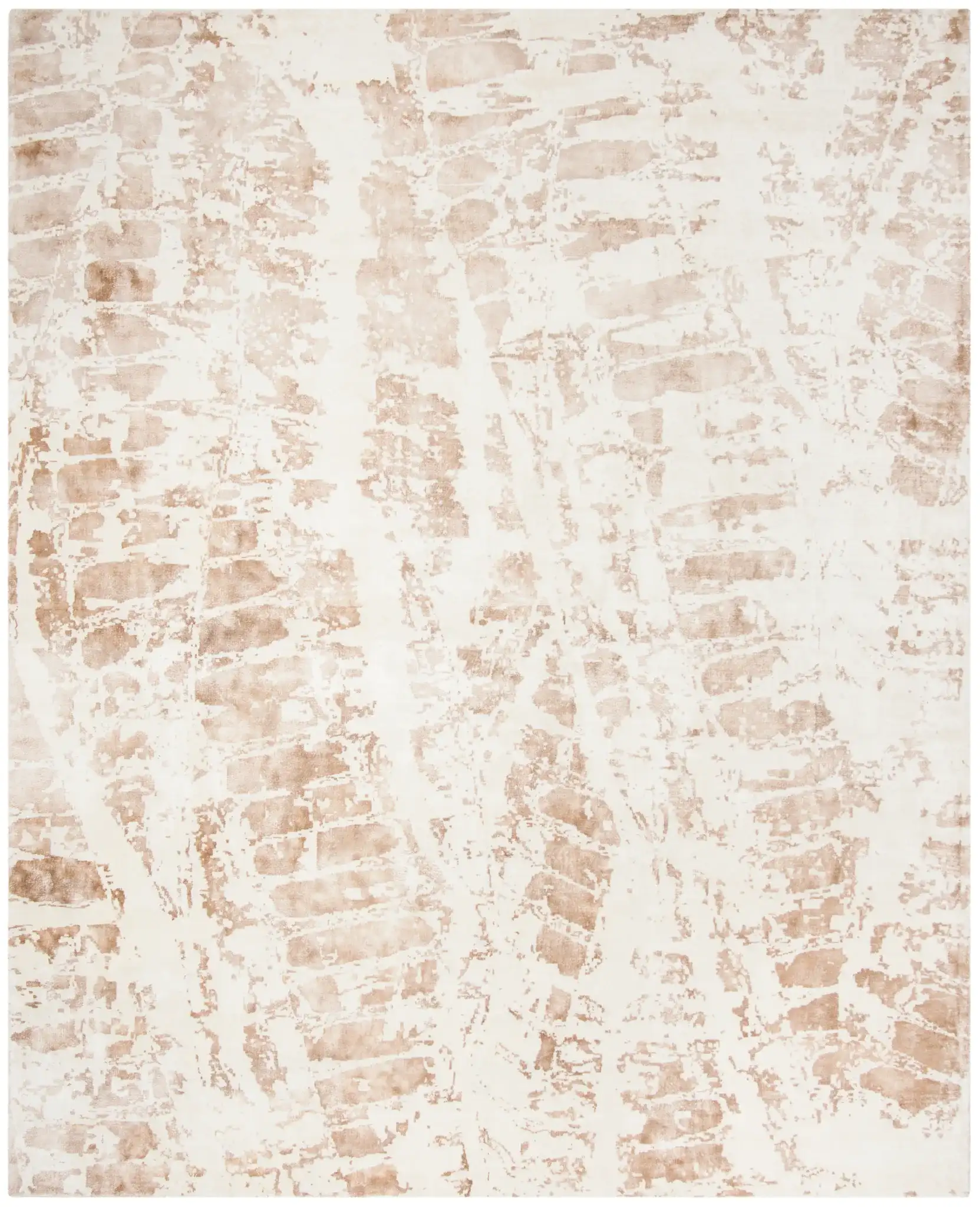 Mirage Abstract Bark Hand-Loomed Viscose Rug in Ivory / Brown