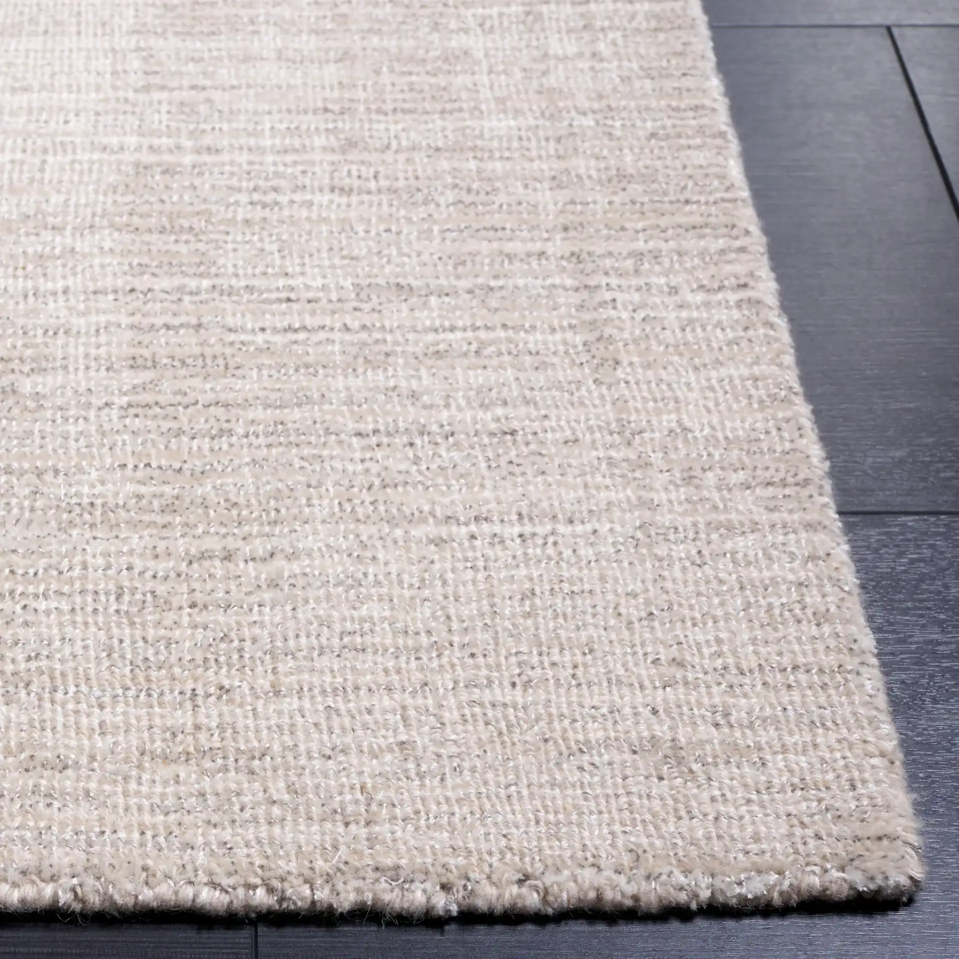 Mirage Textured Linear Hand-Loomed Rug in Beige in a styled room